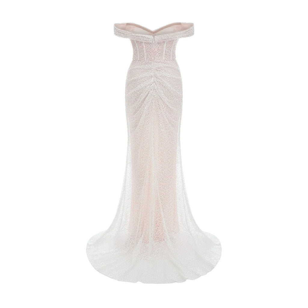 Rosalba Maxi Dress White Sequin Off - Shoulder
