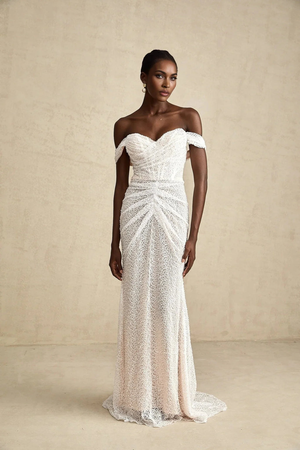Rosalba Maxi Dress White Sequin Off - Shoulder