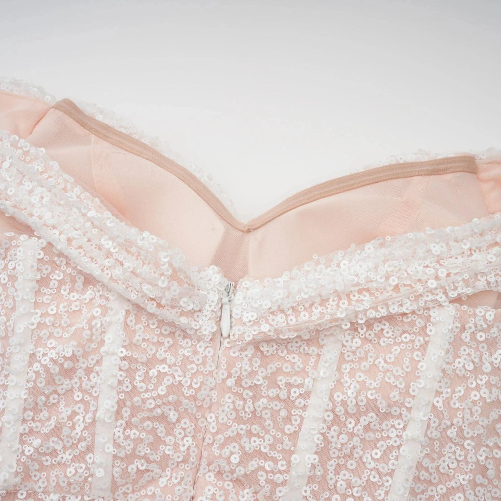 Rosalba Maxi Dress White Sequin Off - Shoulder