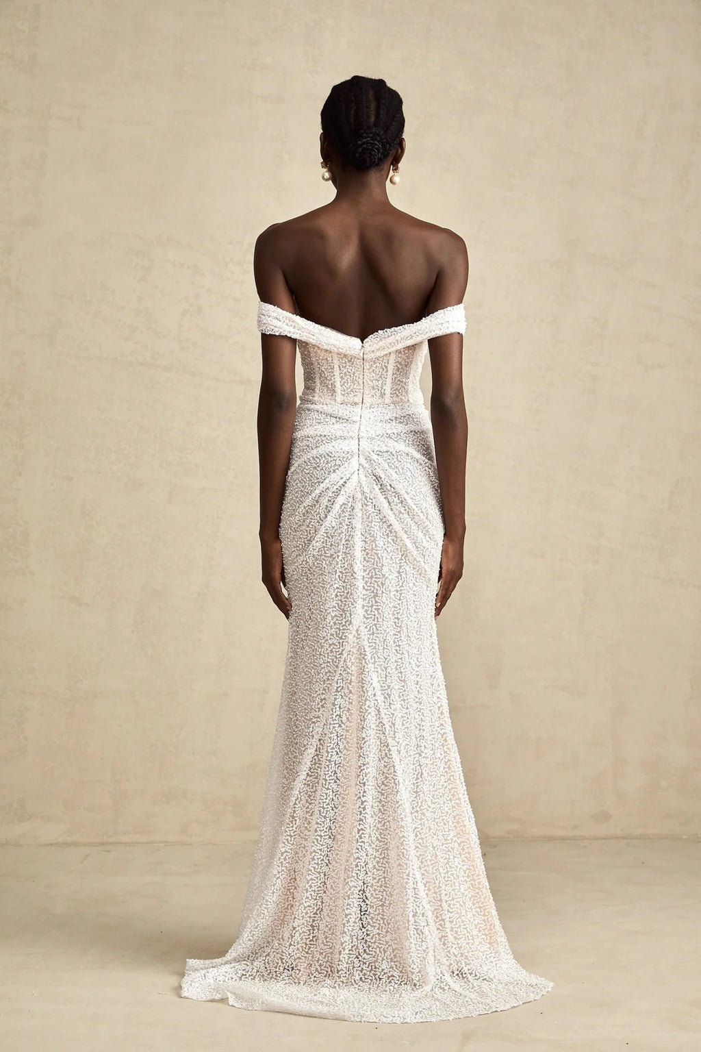 Rosalba Maxi Dress White Sequin Off - Shoulder