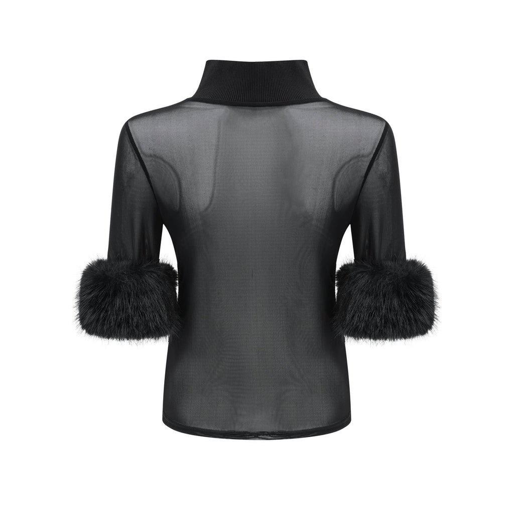 Rosalba Top Black Faux Fur Tulle & Faux Mink Fur