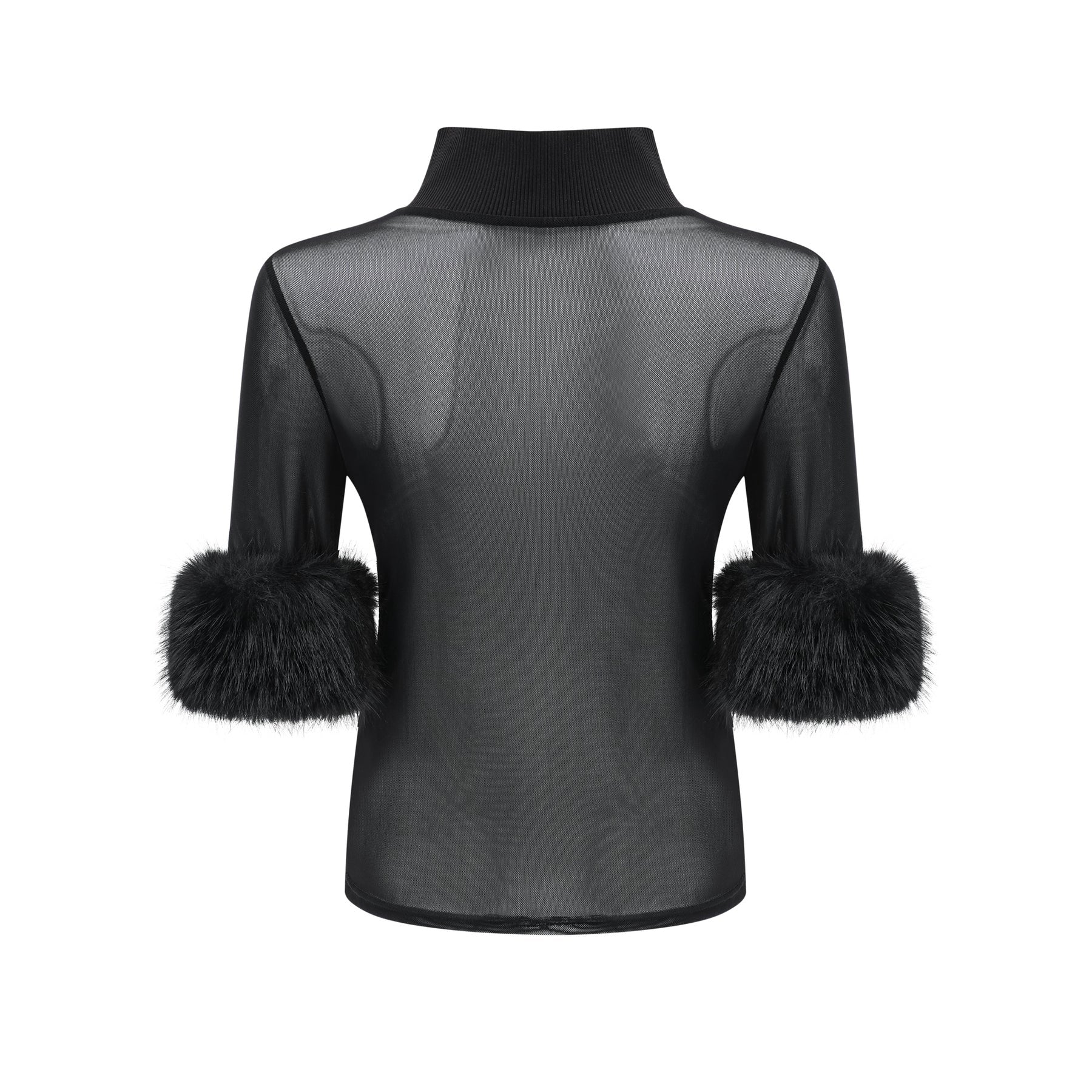 Rosalba Top Black Faux Fur Tulle & Faux Mink Fur