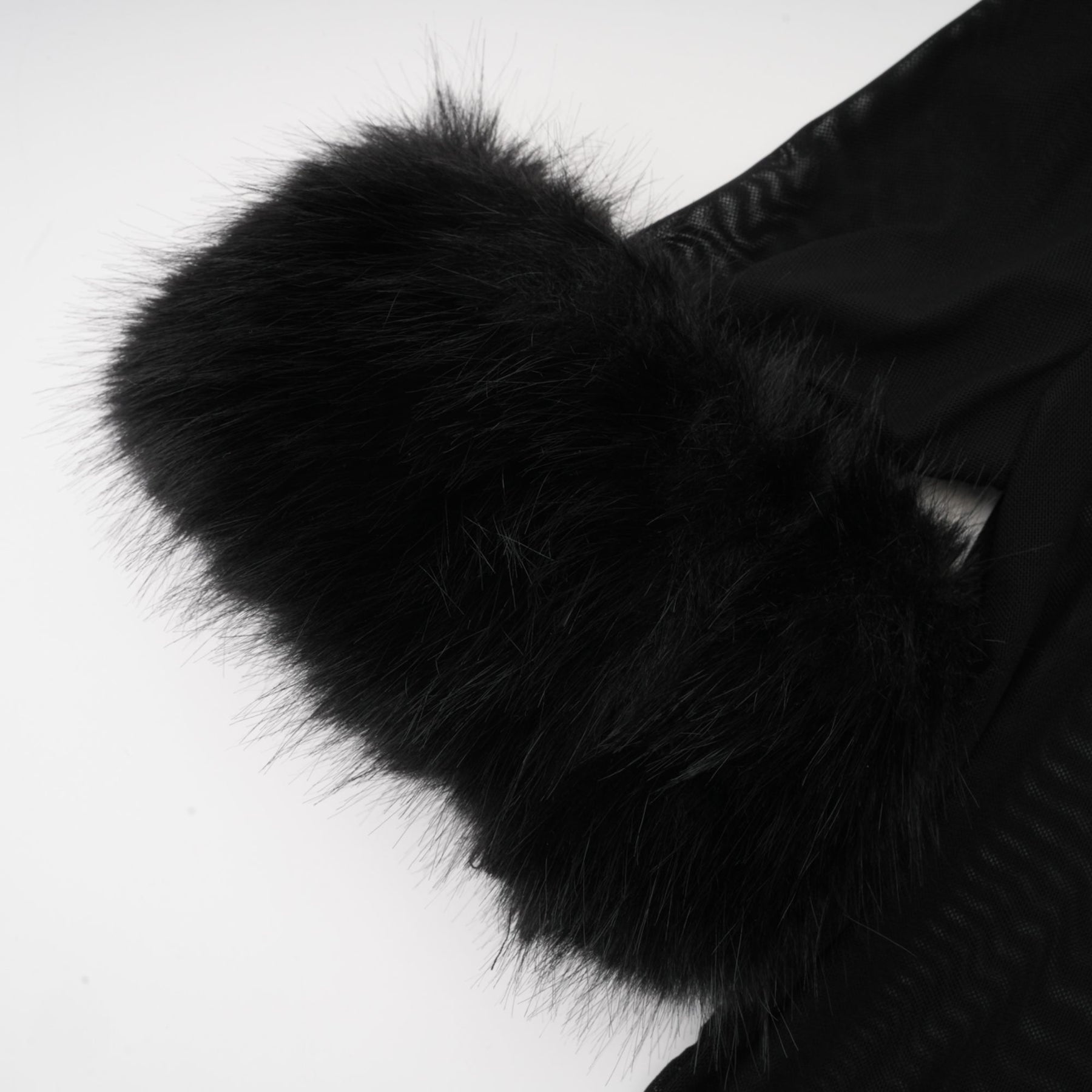 Rosalba Top Black Faux Fur Tulle & Faux Mink Fur