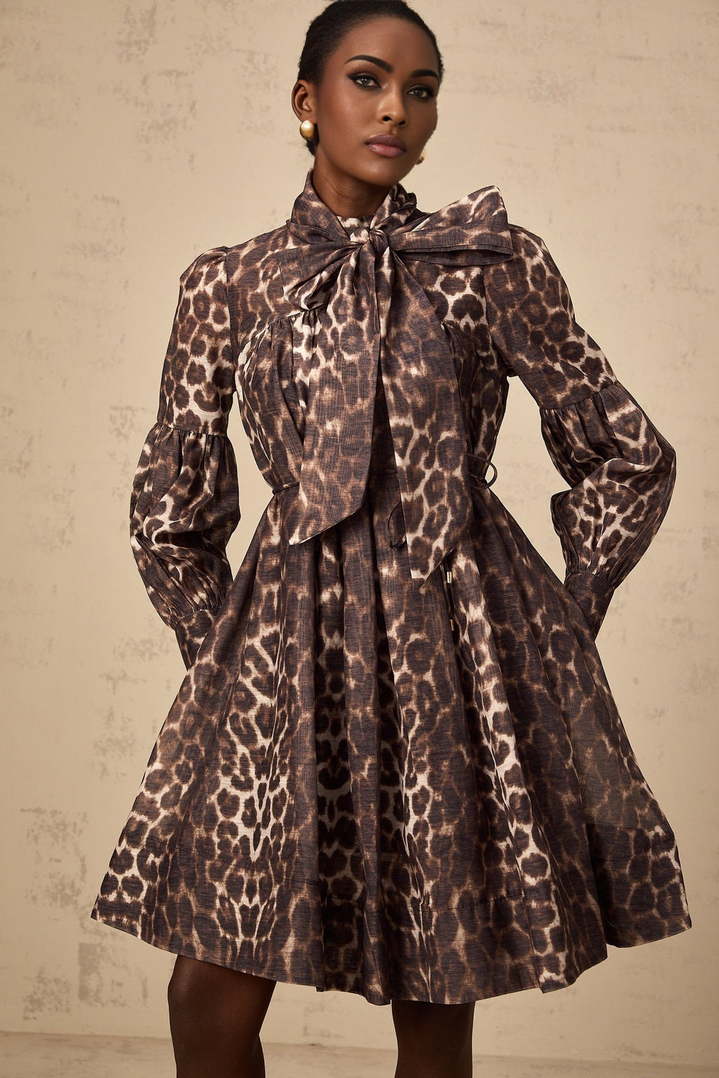 Rosalia Mini Dress Rosalia Leopard Bow Tie Waist Zip Knee Length