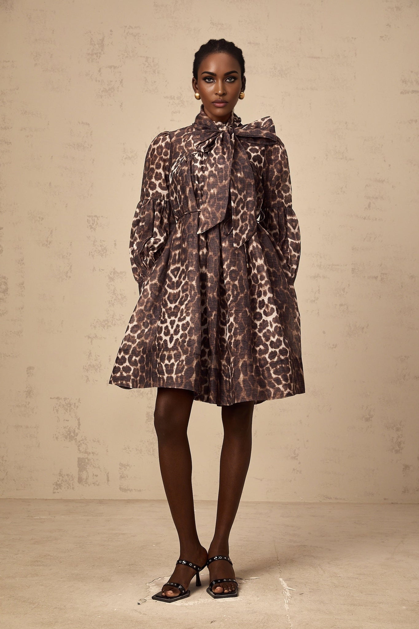 Rosalia Mini Dress Rosalia Leopard Bow Tie Waist Zip Knee Length