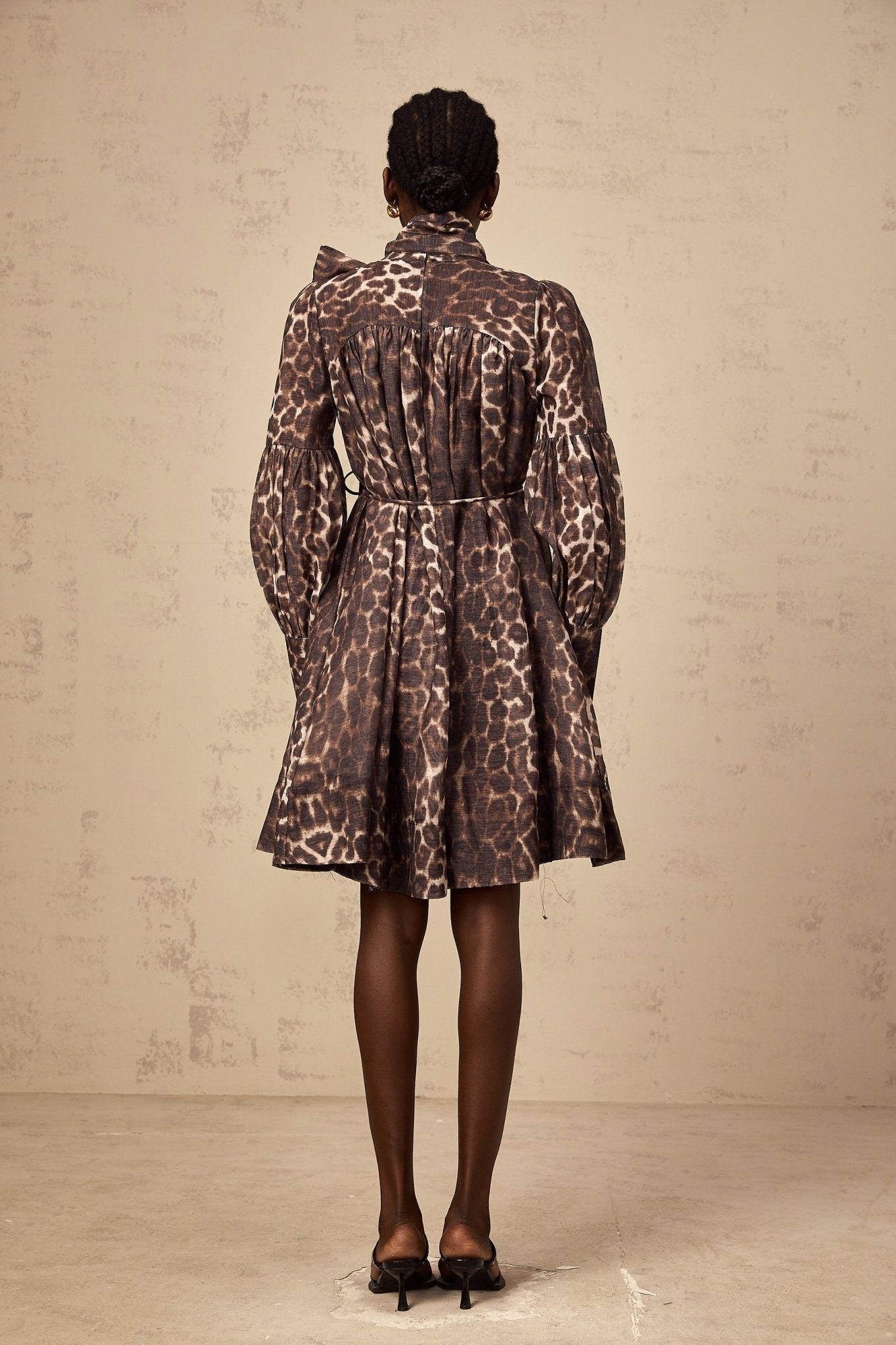 Rosalia Mini Dress Rosalia Leopard Bow Tie Waist Zip Knee Length