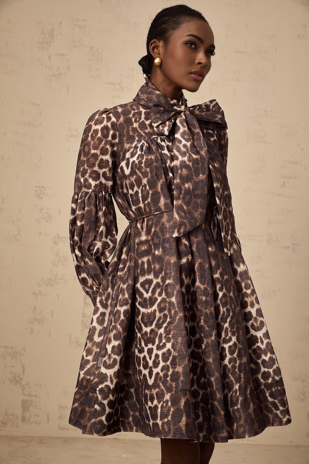 Rosalia Mini Dress Rosalia Leopard Bow Tie Waist Zip Knee Length