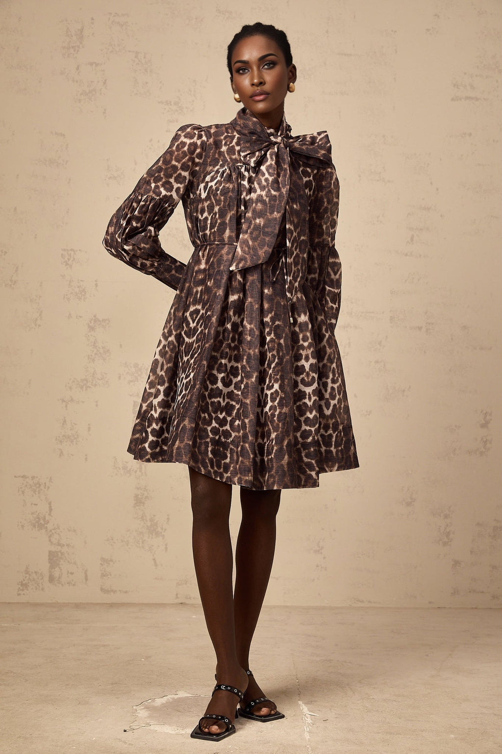 Rosalia Mini Dress Rosalia Leopard Bow Tie Waist Zip Knee Length