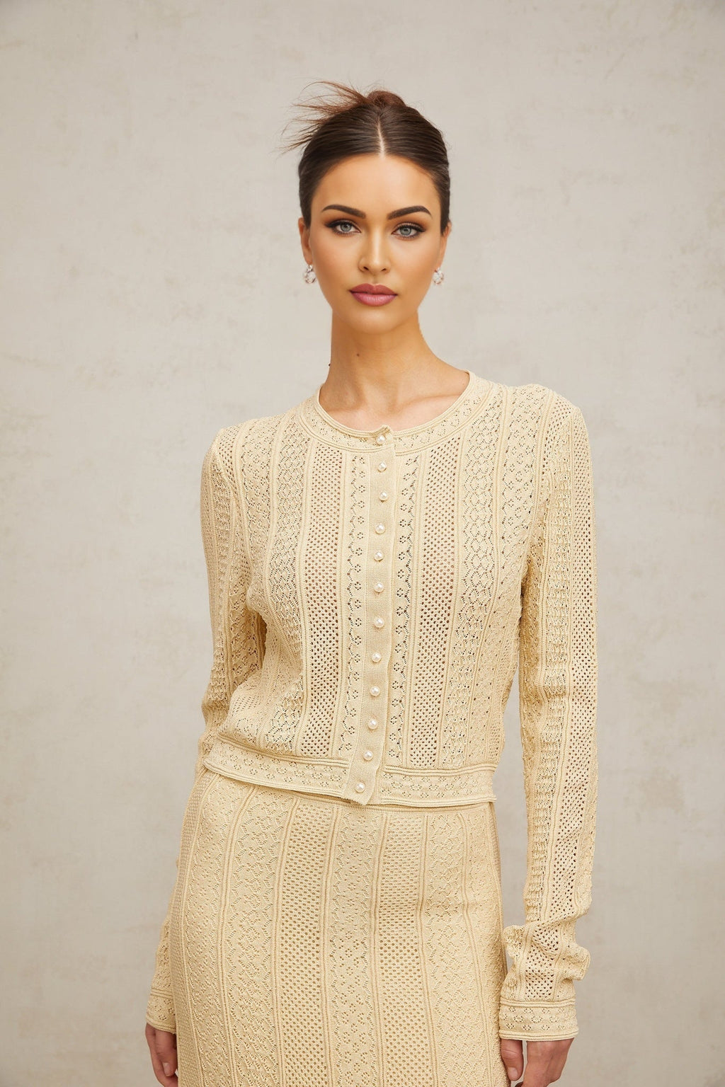 Rosalie Neutrals Pointelle Knit Cardigan & Skirt