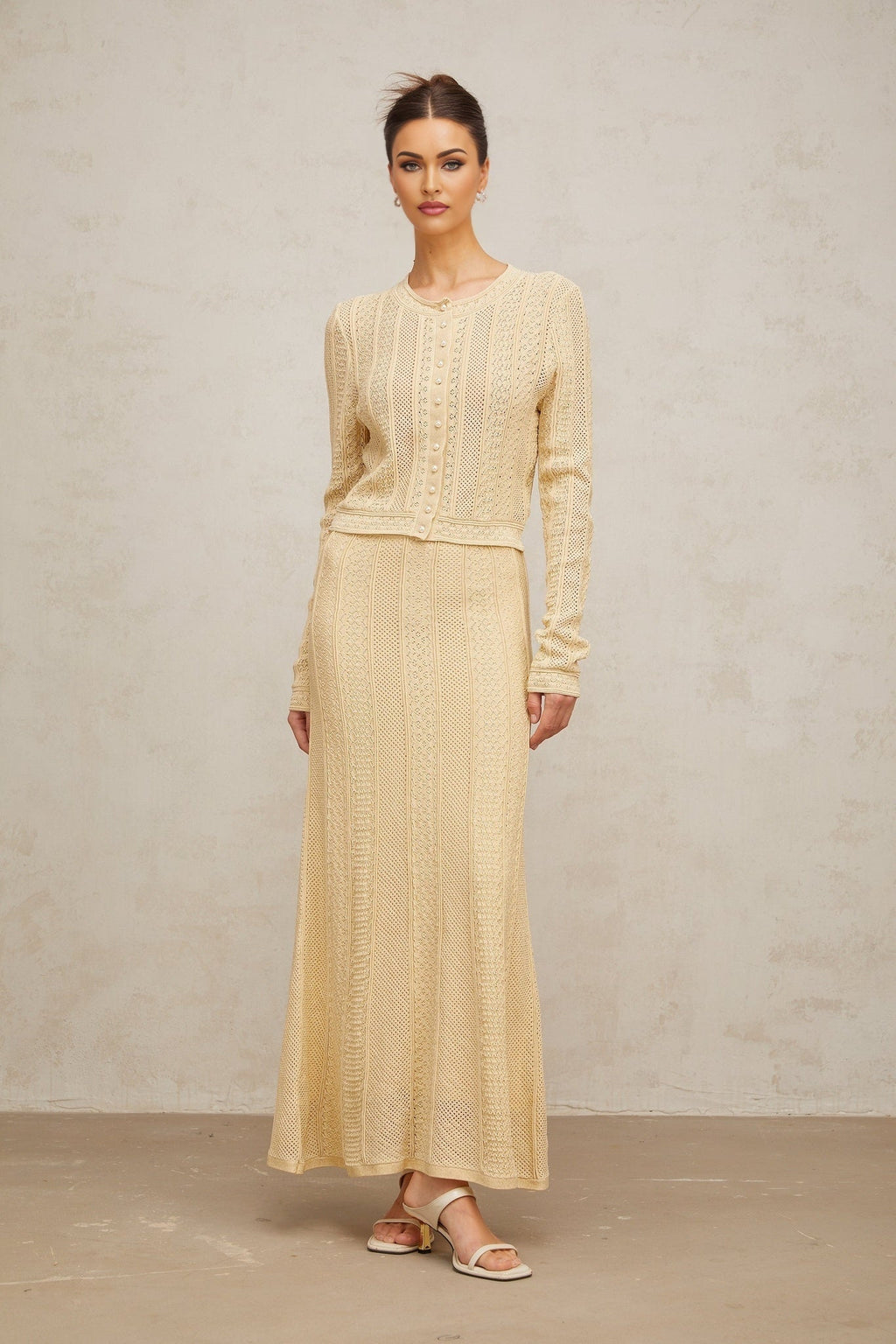 Rosalie Neutrals Pointelle Knit Cardigan & Skirt
