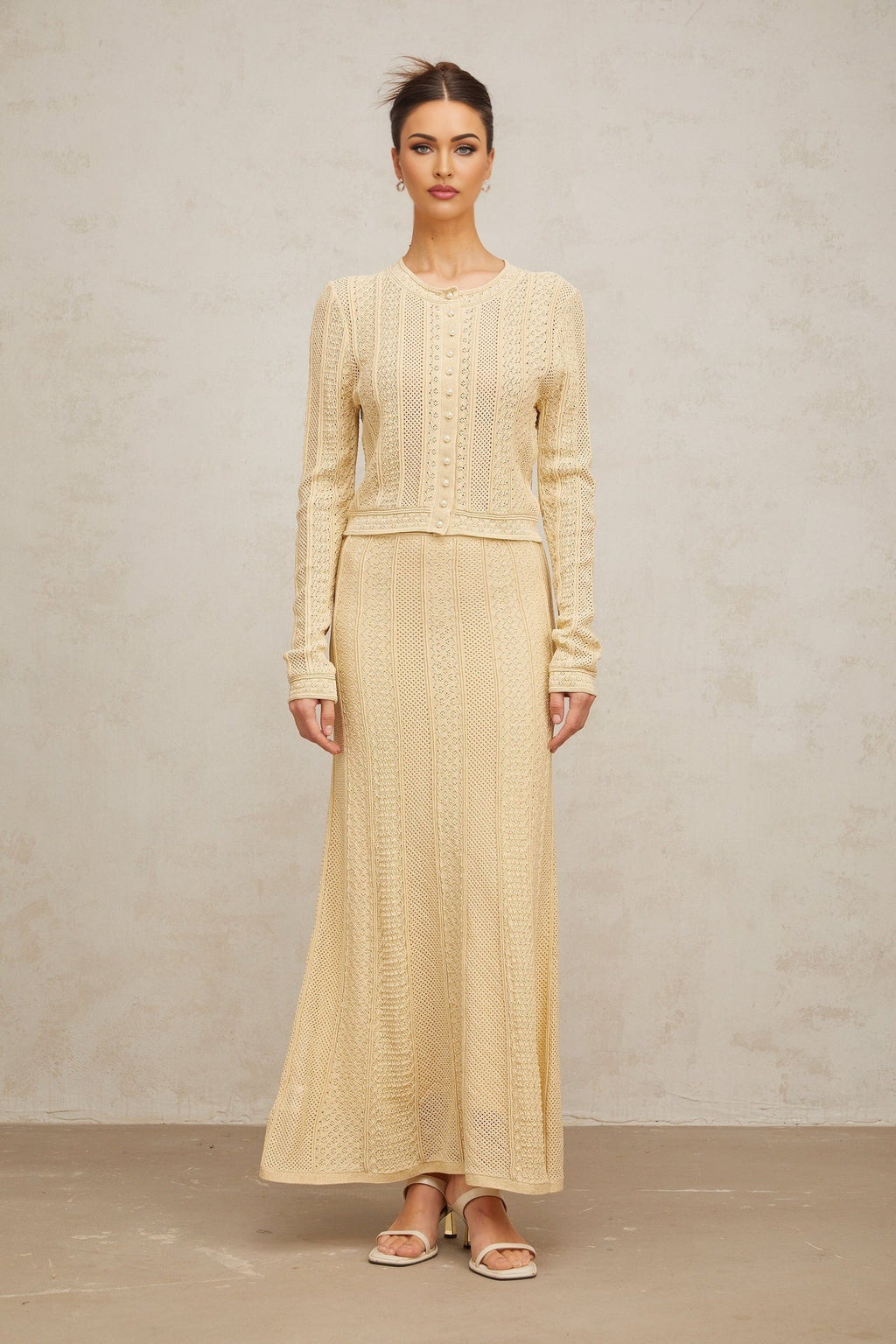 Rosalie Neutrals Pointelle Knit Cardigan & Skirt