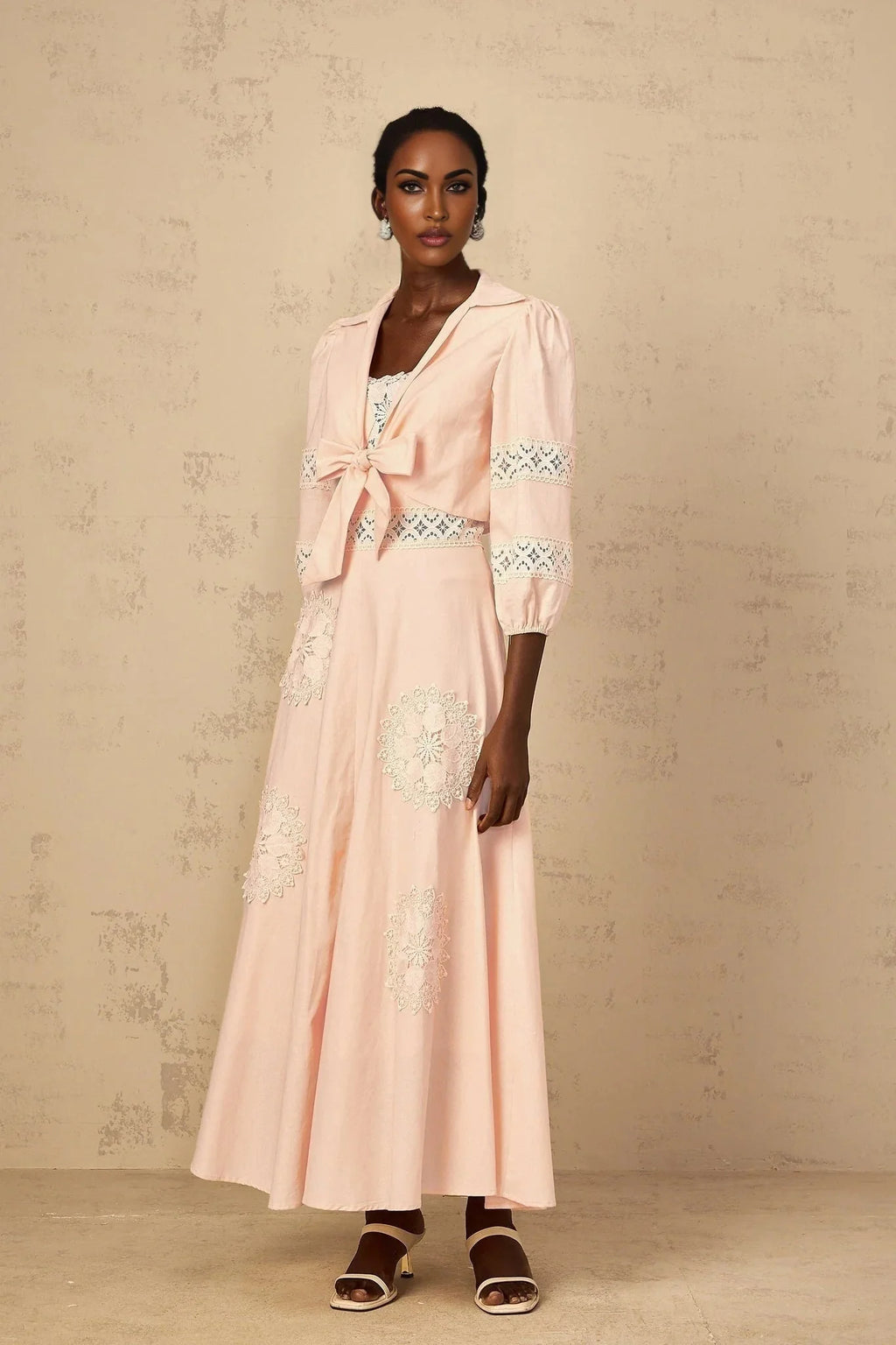 Rosangela Blouse & Dress Set with Lace Accents in Pink