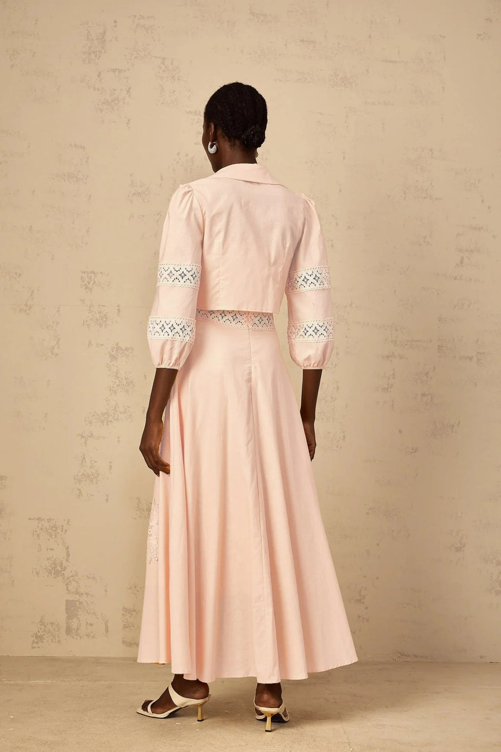 Rosangela Blouse & Dress Set with Lace Accents in Pink