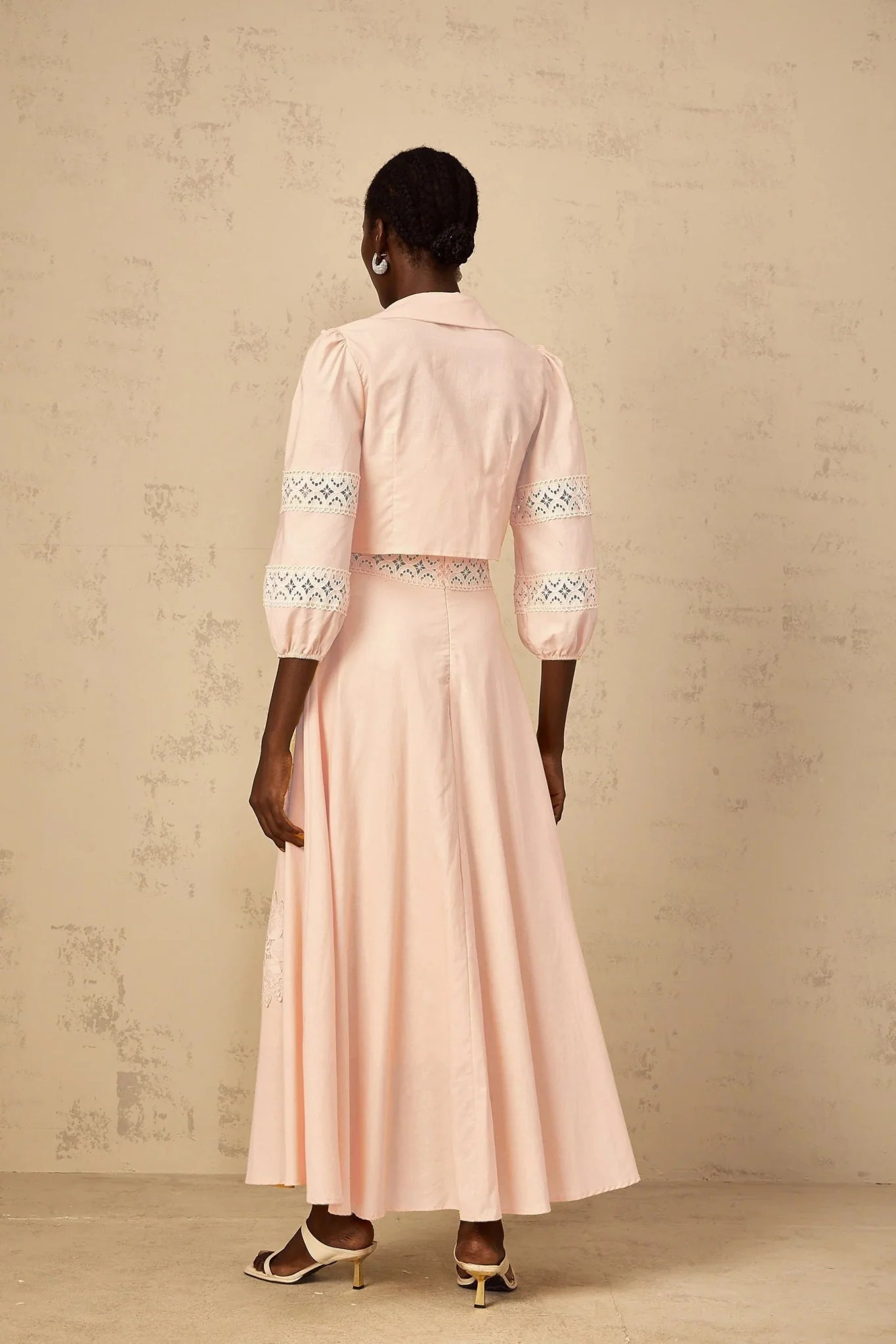 Rosangela Blouse & Dress Set with Lace Accents in Pink