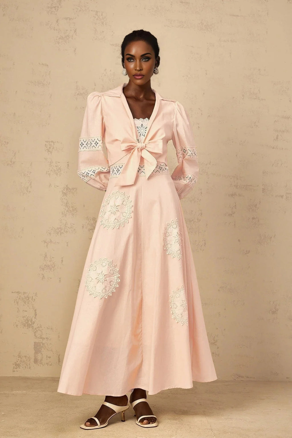 Rosangela Blouse & Dress Set with Lace Accents in Pink
