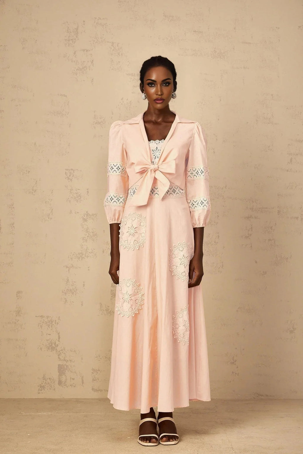 Rosangela Blouse & Dress Set with Lace Accents in Pink