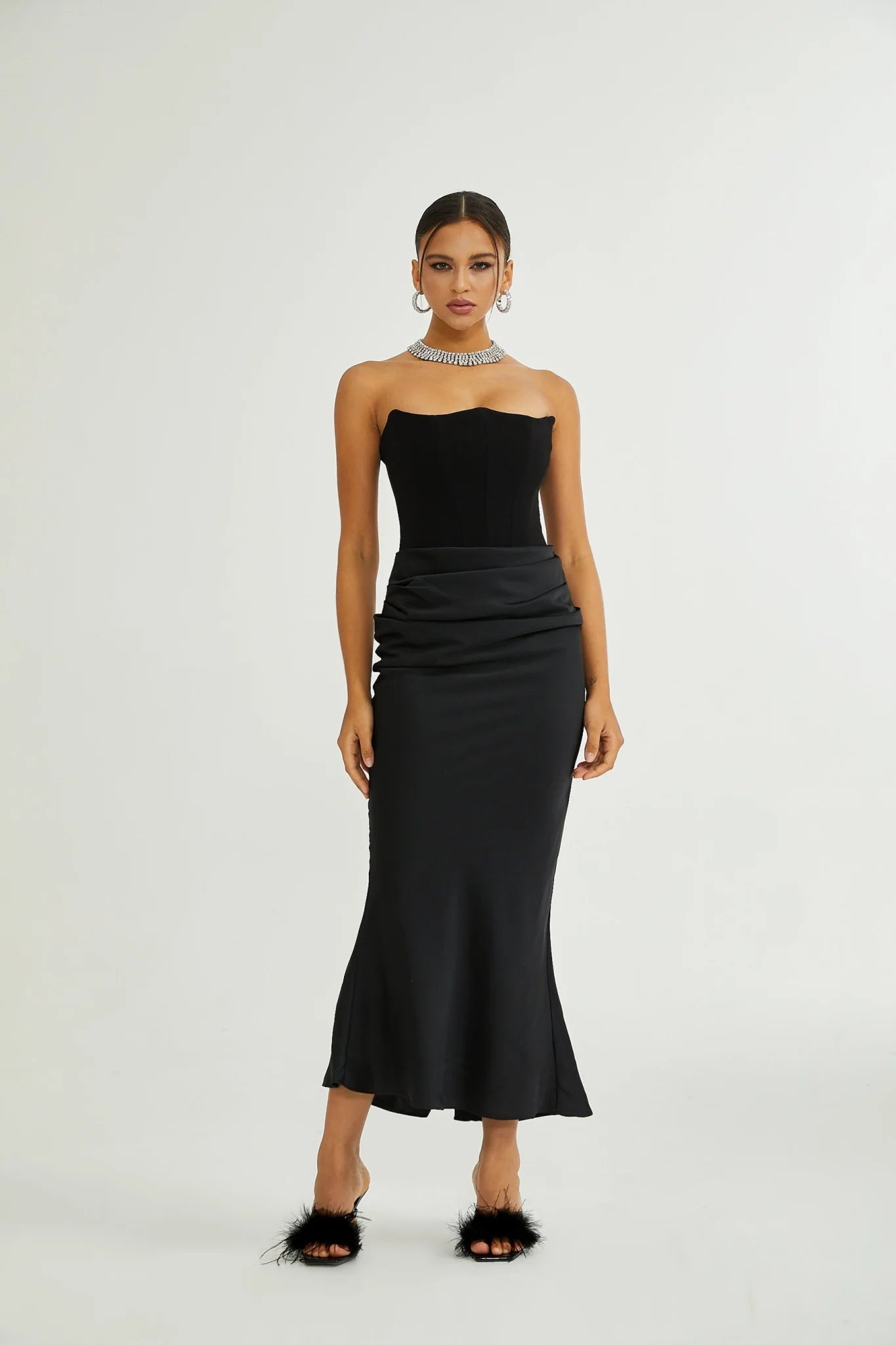 Rosanna Maxi Dress - Chic Off - the - Shoulder Black with Pleated Detailing & Flared Hem