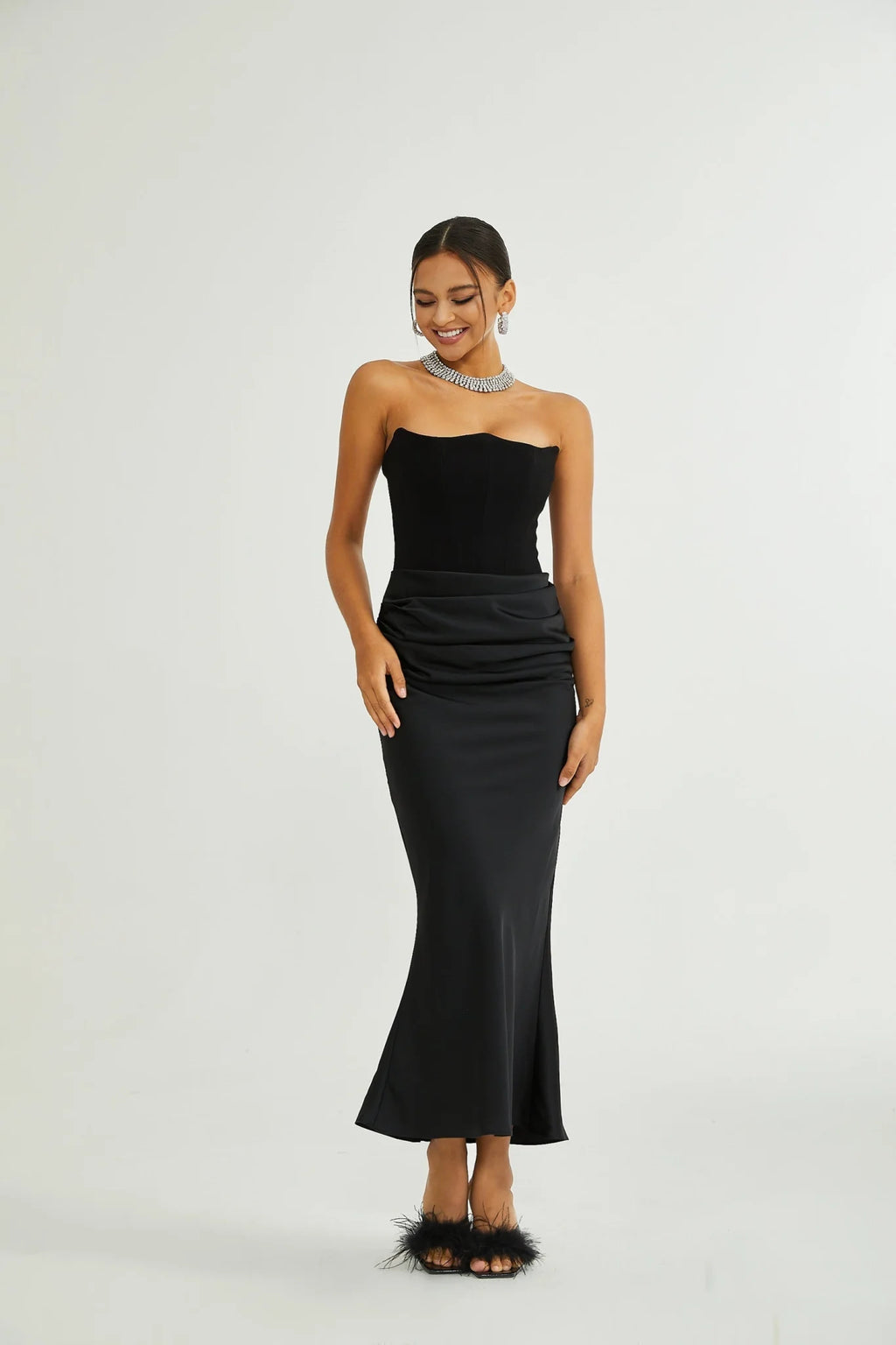 Rosanna Maxi Dress - Chic Off - the - Shoulder Black with Pleated Detailing & Flared Hem