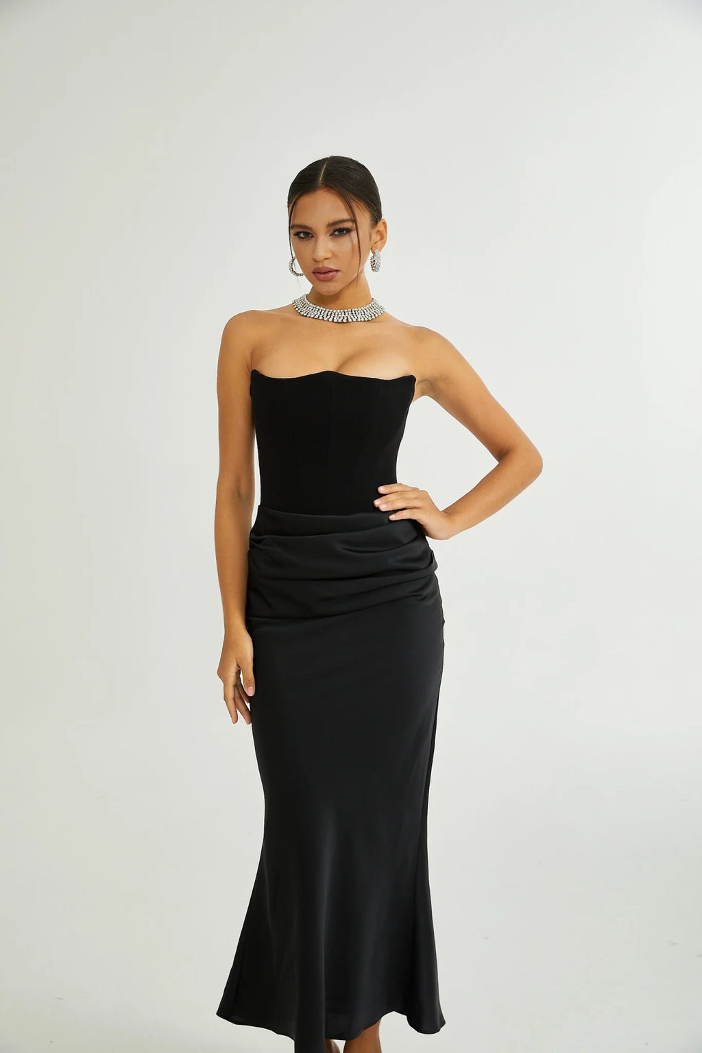 Rosanna Maxi Dress - Chic Off - the - Shoulder Black with Pleated Detailing & Flared Hem