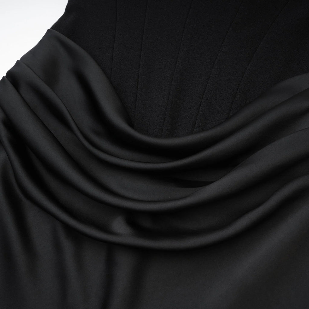 Rosanna Maxi Dress - Chic Off - the - Shoulder Black with Pleated Detailing & Flared Hem
