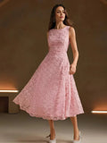 Rosanna Midi Dress - Round Neck - High Waist - A Line - Zipper - Elegant