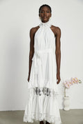 Rosanna Midi Dress White Guipure Lace Tiered Cut Out Design