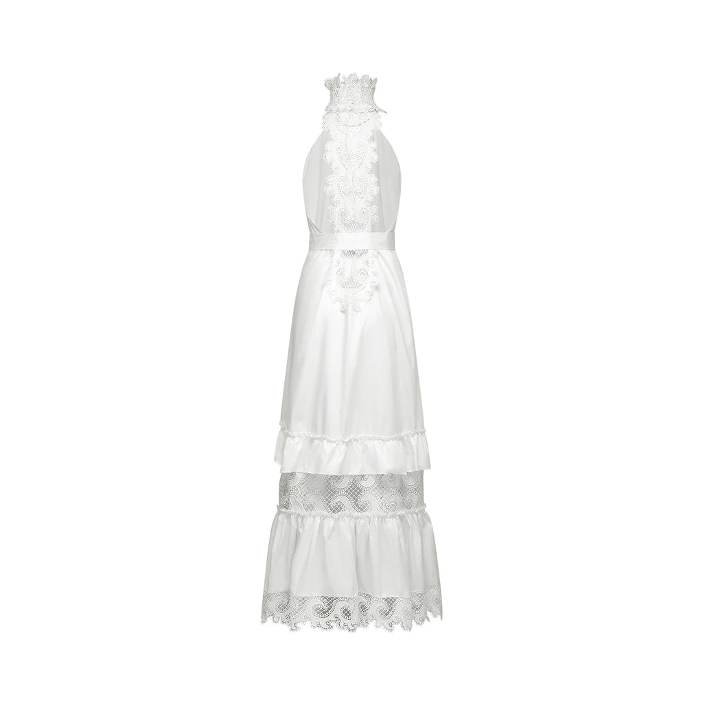 Rosanna Midi Dress White Guipure Lace Tiered Cut Out Design
