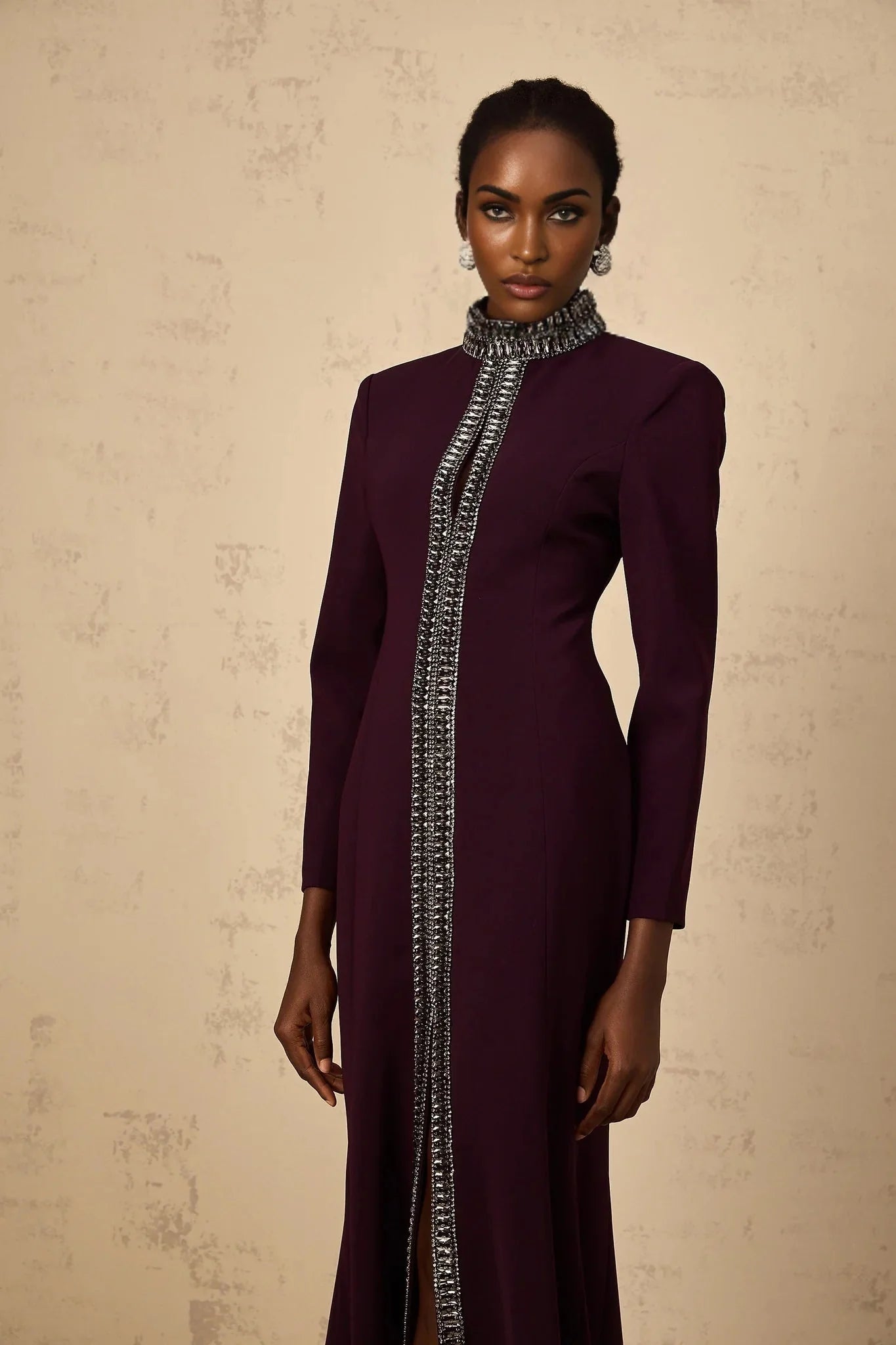 Rosaura Maxi Dress Deep Purple Flared Rhinestone Embellished