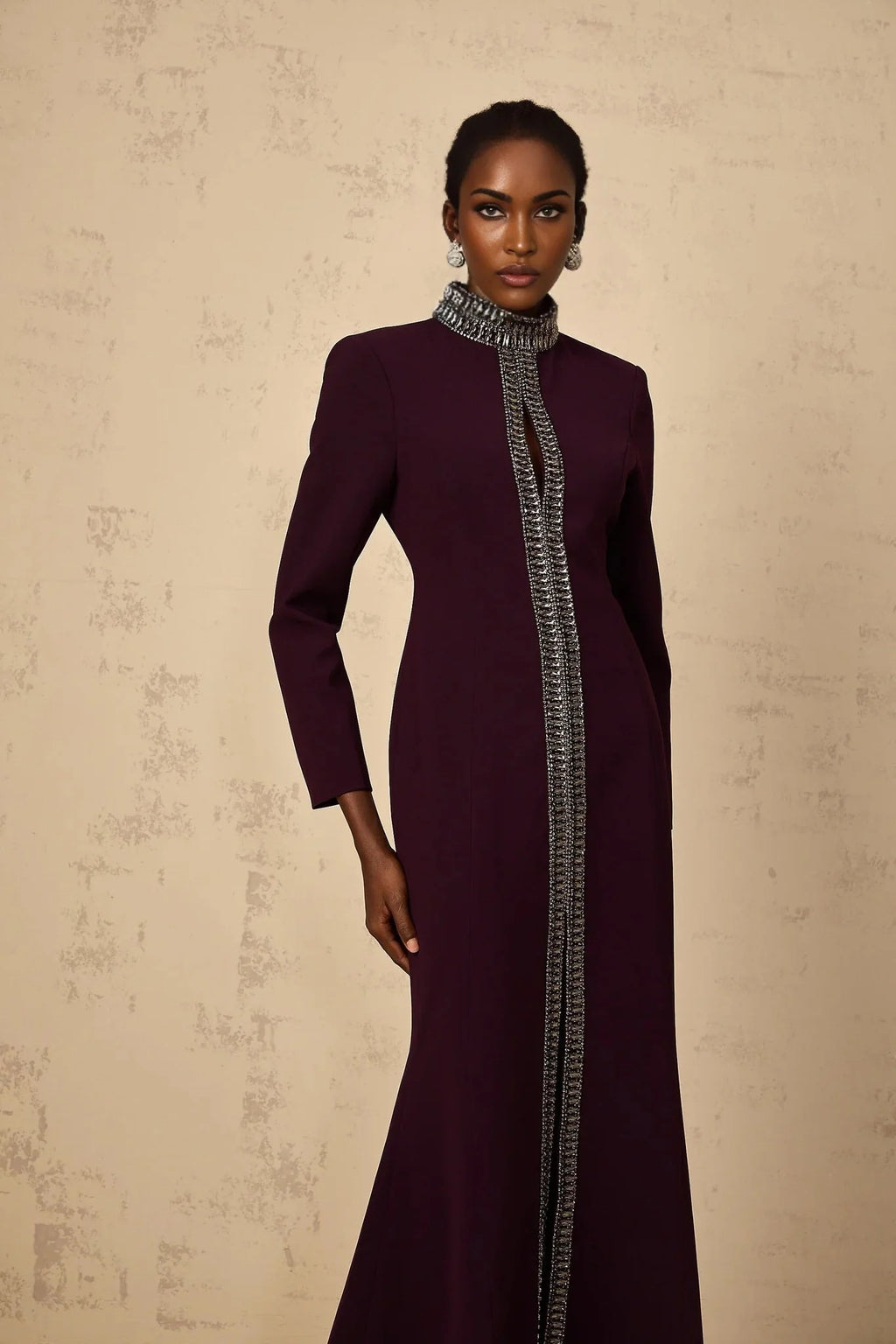 Rosaura Maxi Dress Deep Purple Flared Rhinestone Embellished