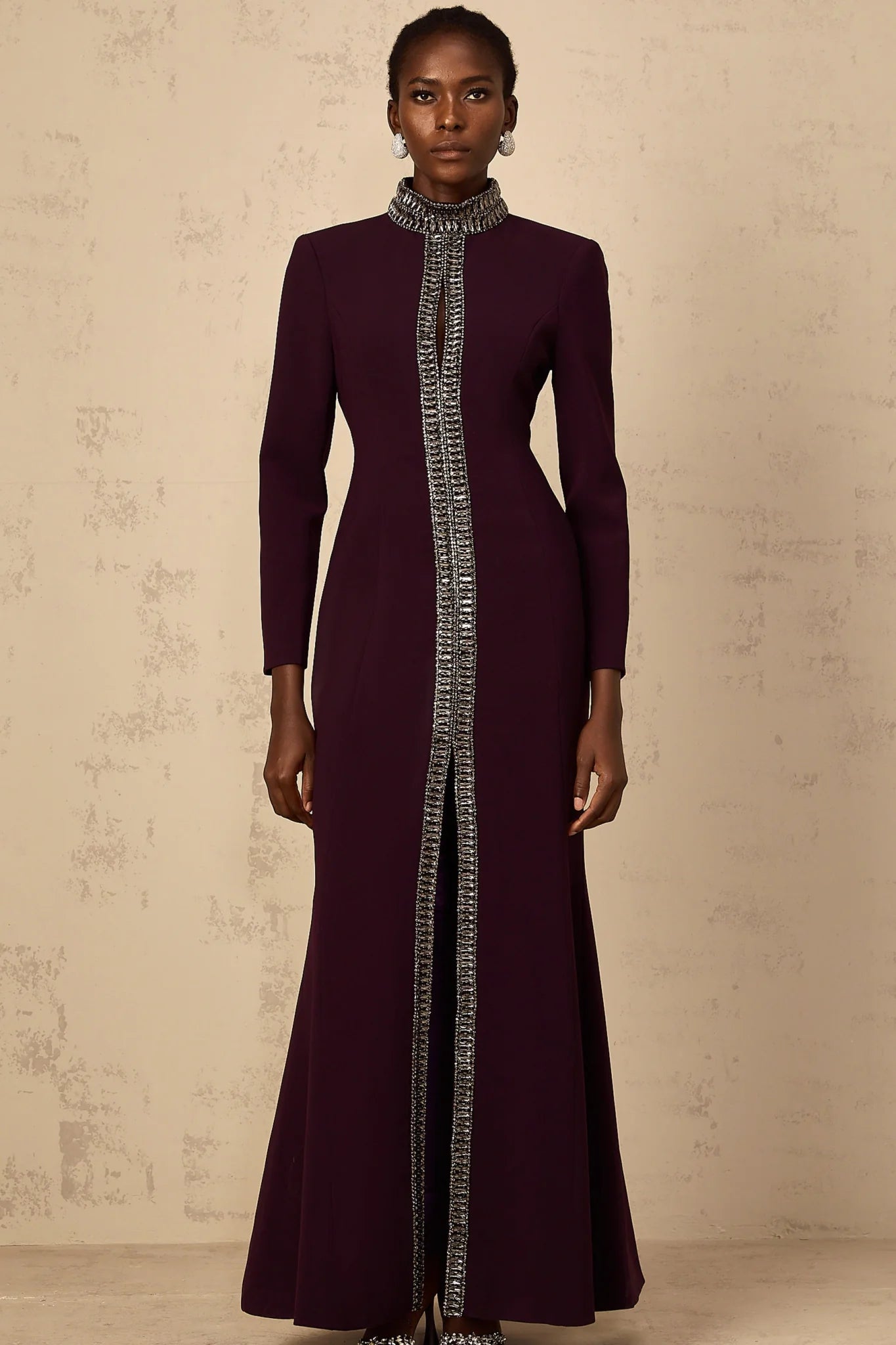 Rosaura Maxi Dress Deep Purple Flared Rhinestone Embellished
