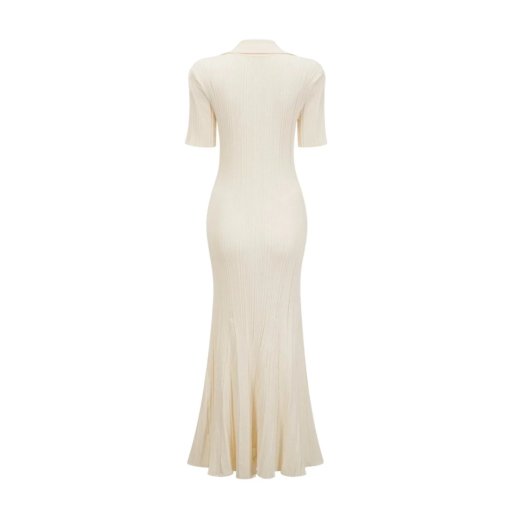 Rose Midi Dress Neutrals Ribbed - Knit Flared Pockets Button - Front & V - Neck