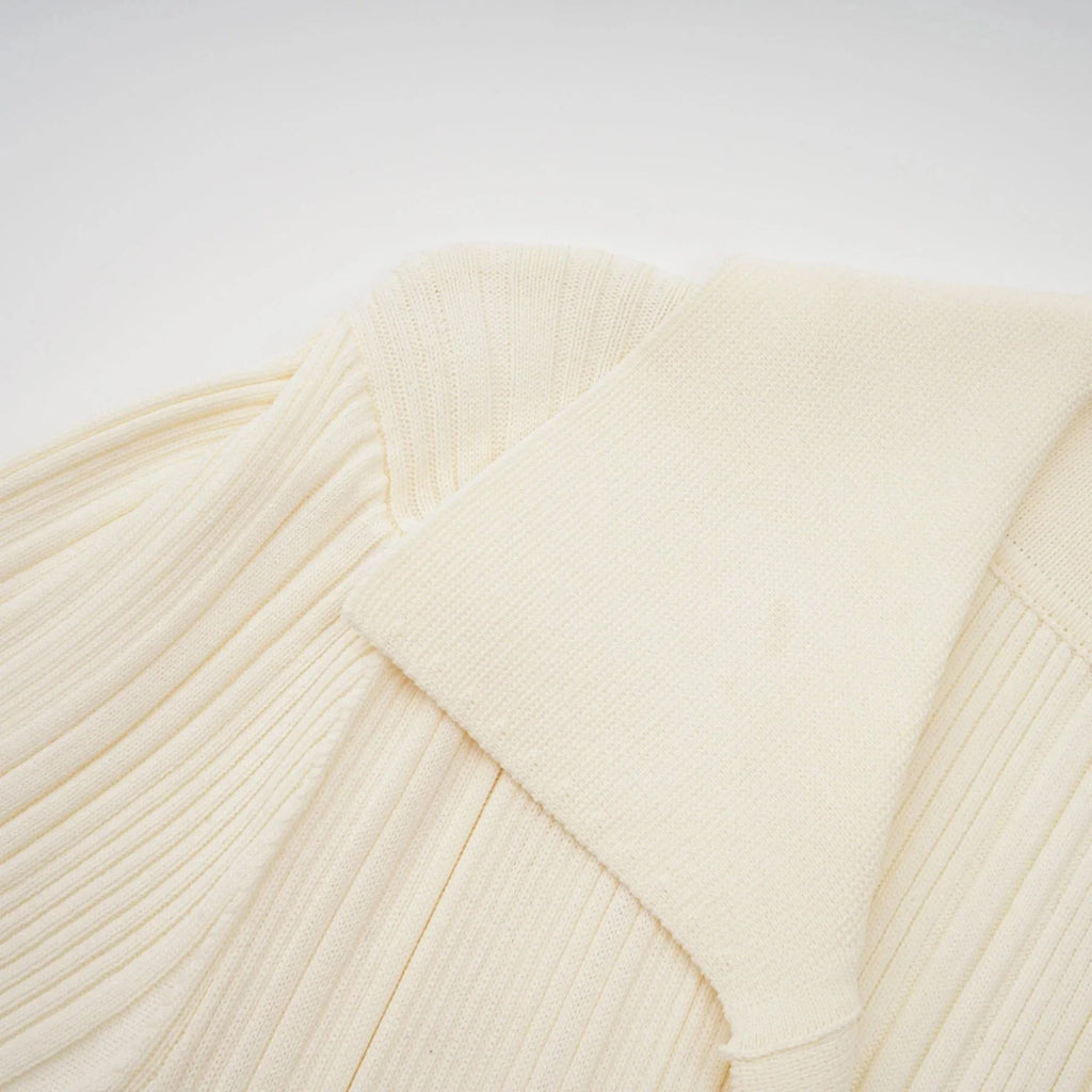 Rose Midi Dress Neutrals Ribbed - Knit Flared Pockets Button - Front & V - Neck