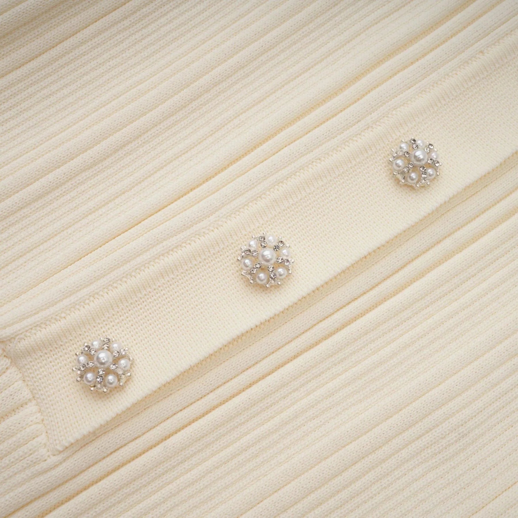 Rose Midi Dress Neutrals Ribbed - Knit Flared Pockets Button - Front & V - Neck