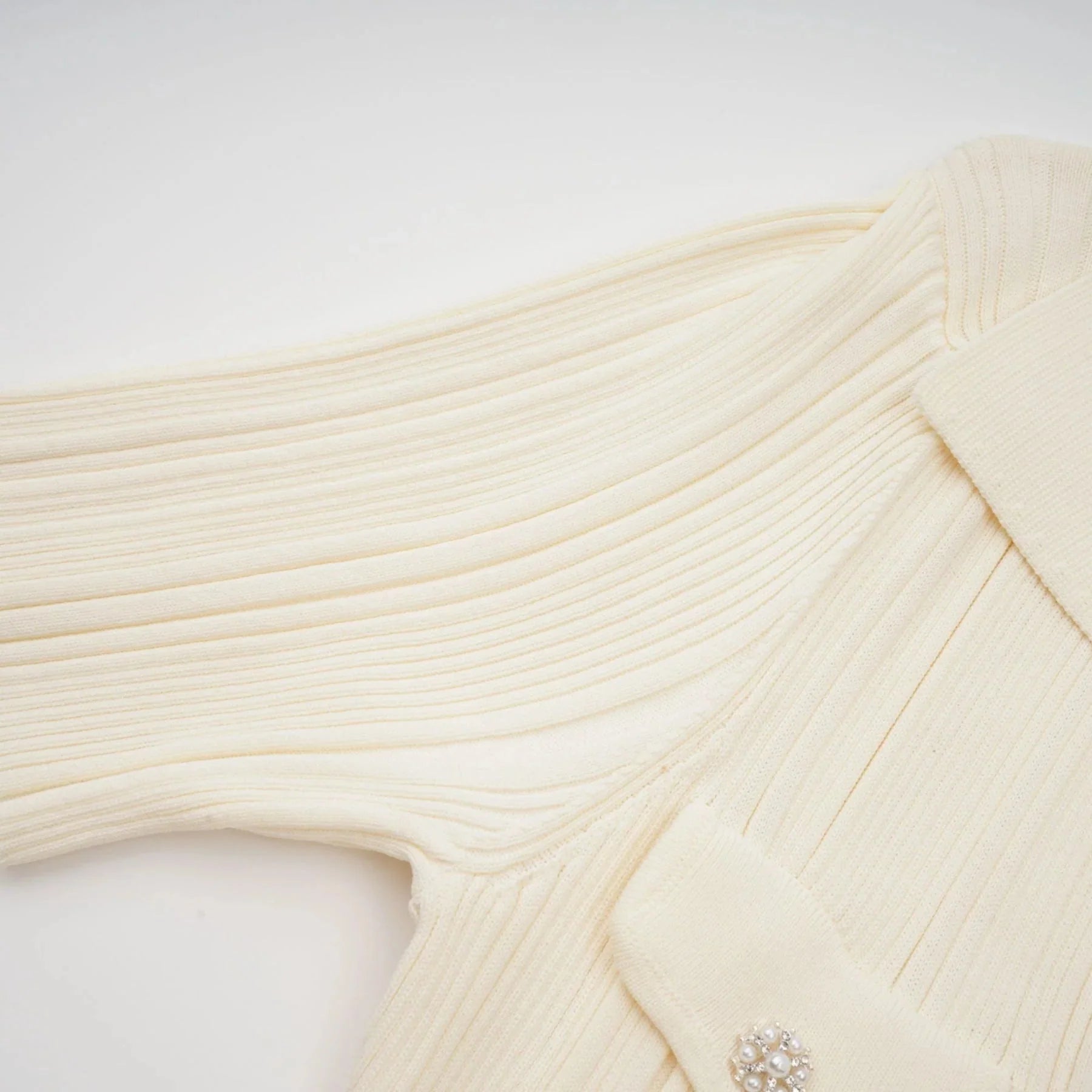 Rose Midi Dress Neutrals Ribbed - Knit Flared Pockets Button - Front & V - Neck