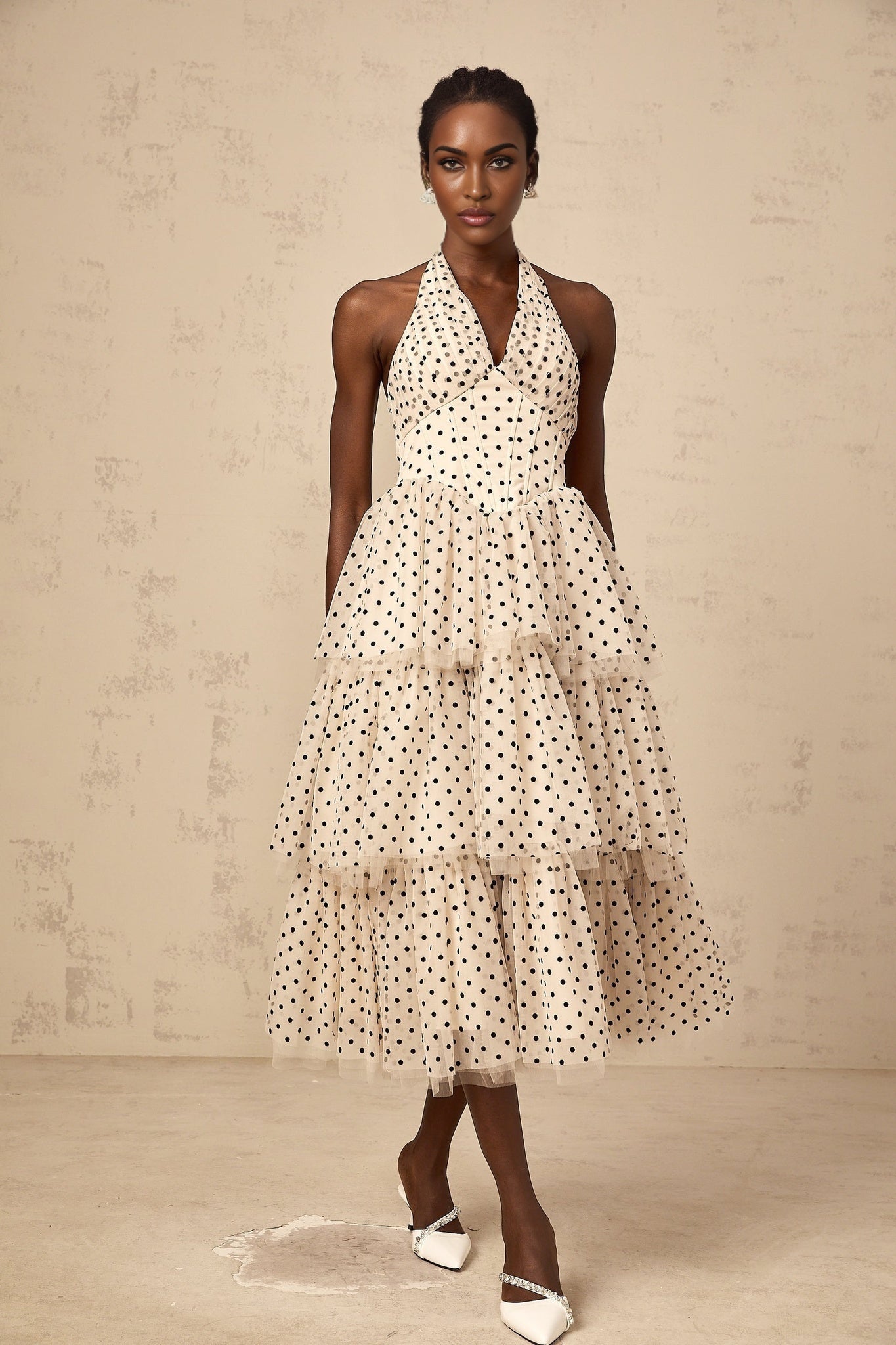 Rosetta Midi Dress Polkadot Tiered Tulle Structure