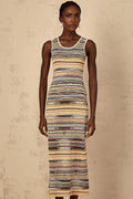 Rosetta Midi Dress Yellow Striped Crochet Knit Fitted Stripe Hem Slip - On & Sleeveless