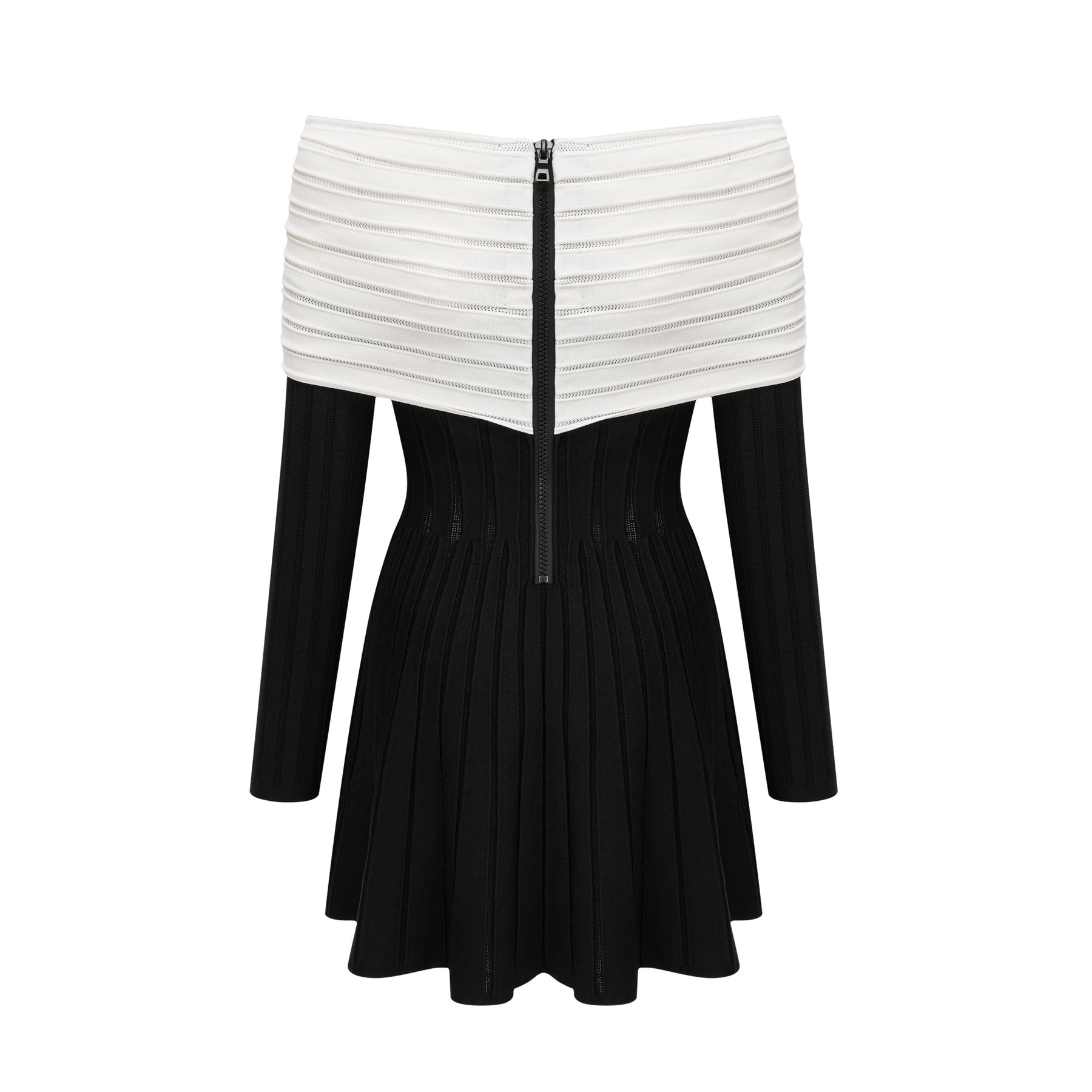Rosetta Mini Dress Off Shoulder Bow Flare Black & White