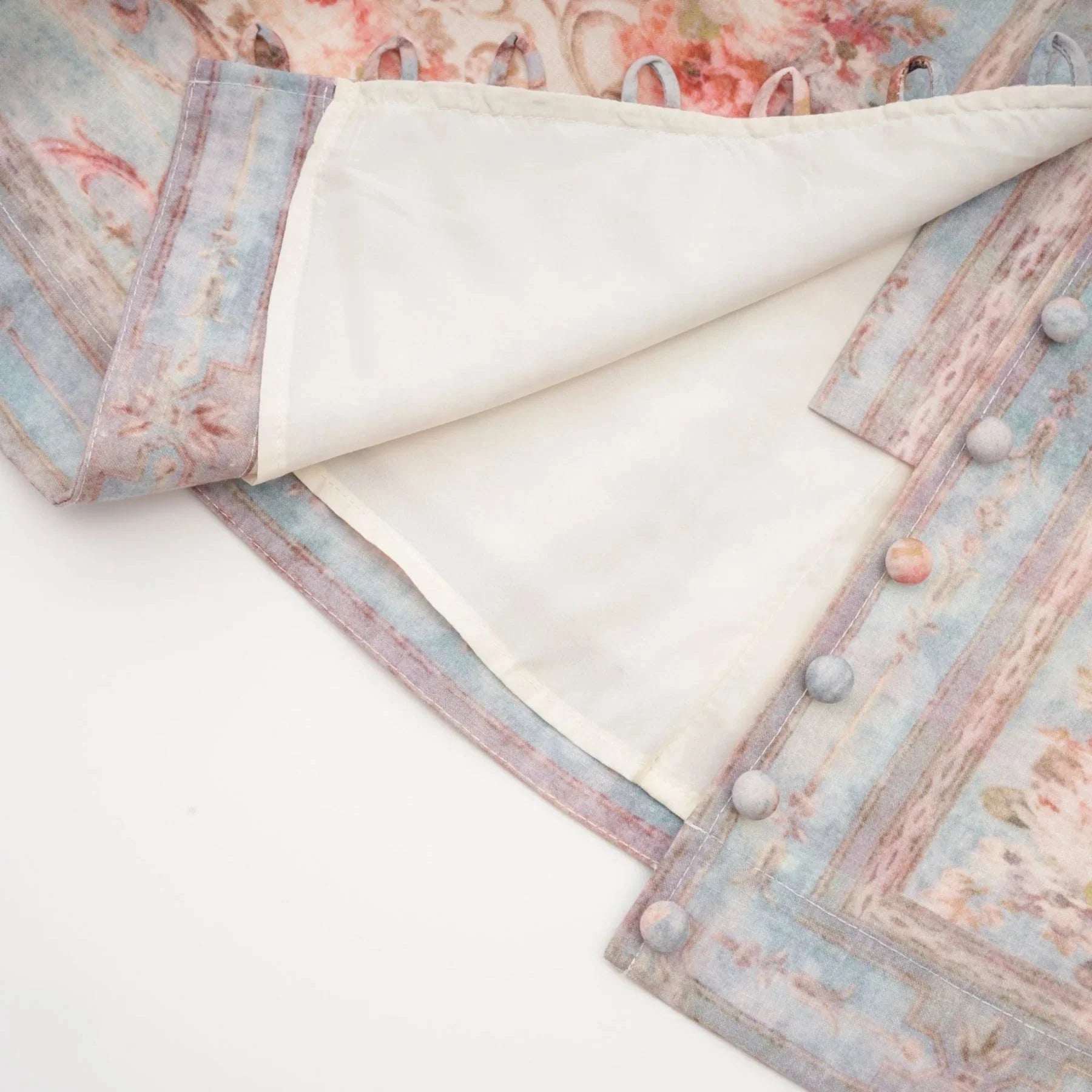 Rosetta Mini Dress White & Blue Floral V - Neck Button Fastening
