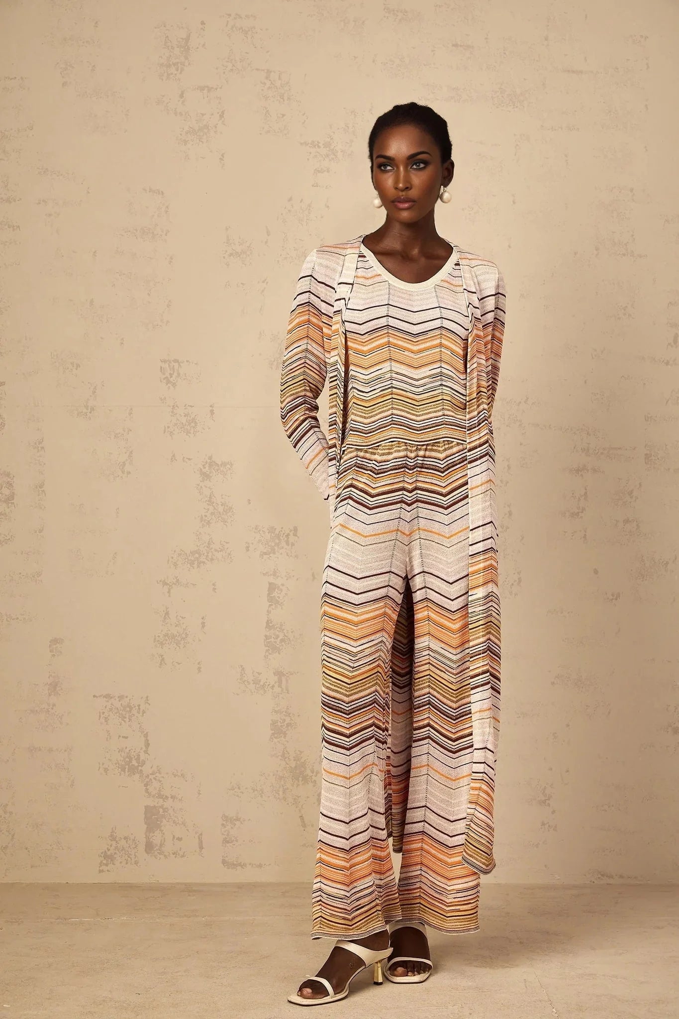 Rossella Cardigan Multicolor Stripe Knit Midi & Open Front