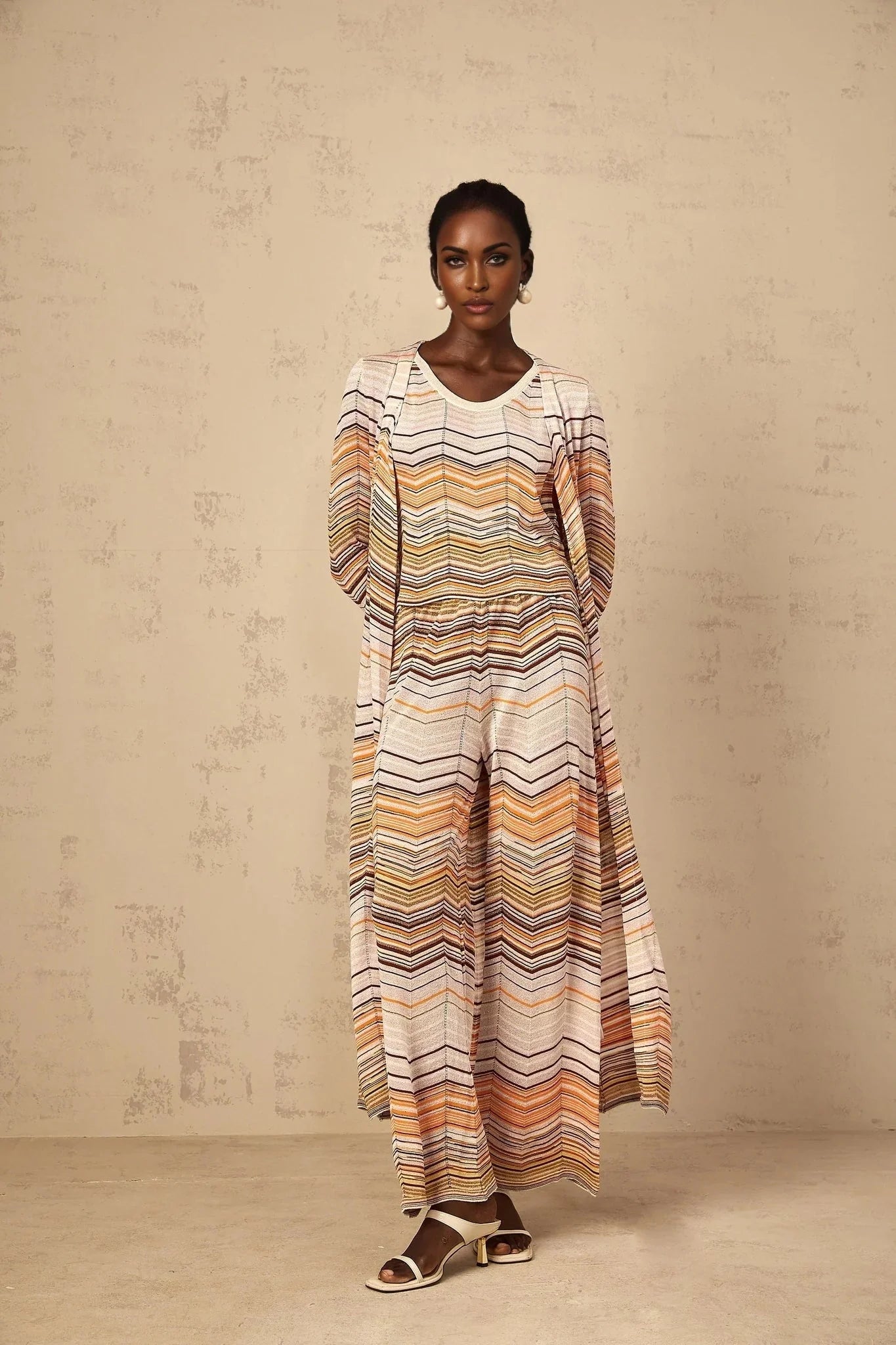 Rossella Cardigan Multicolor Stripe Knit Midi & Open Front