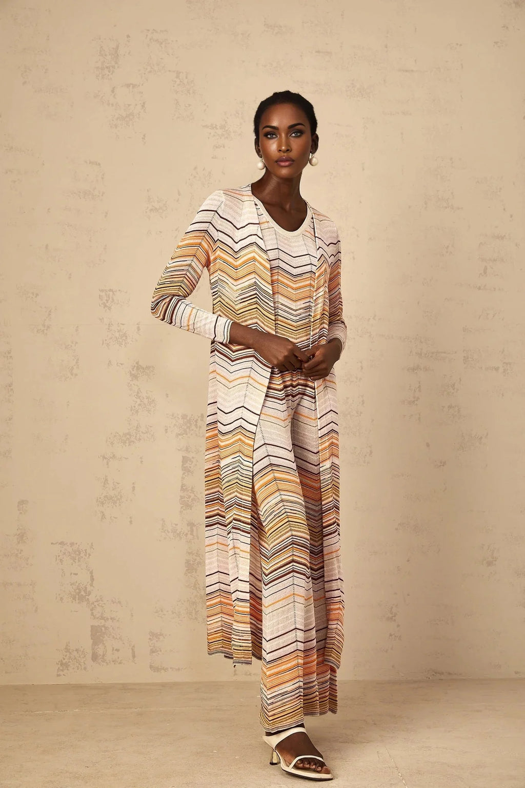Rossella Cardigan Multicolor Stripe Knit Midi & Open Front