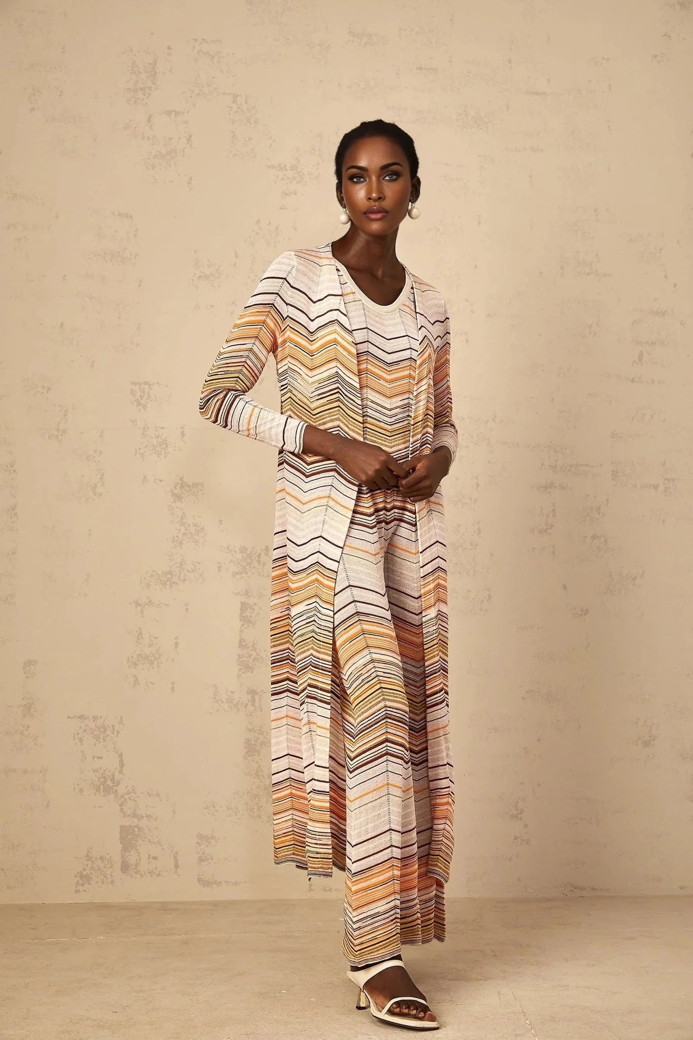 Rossella Cardigan Multicolor Stripe Knit Midi & Open Front