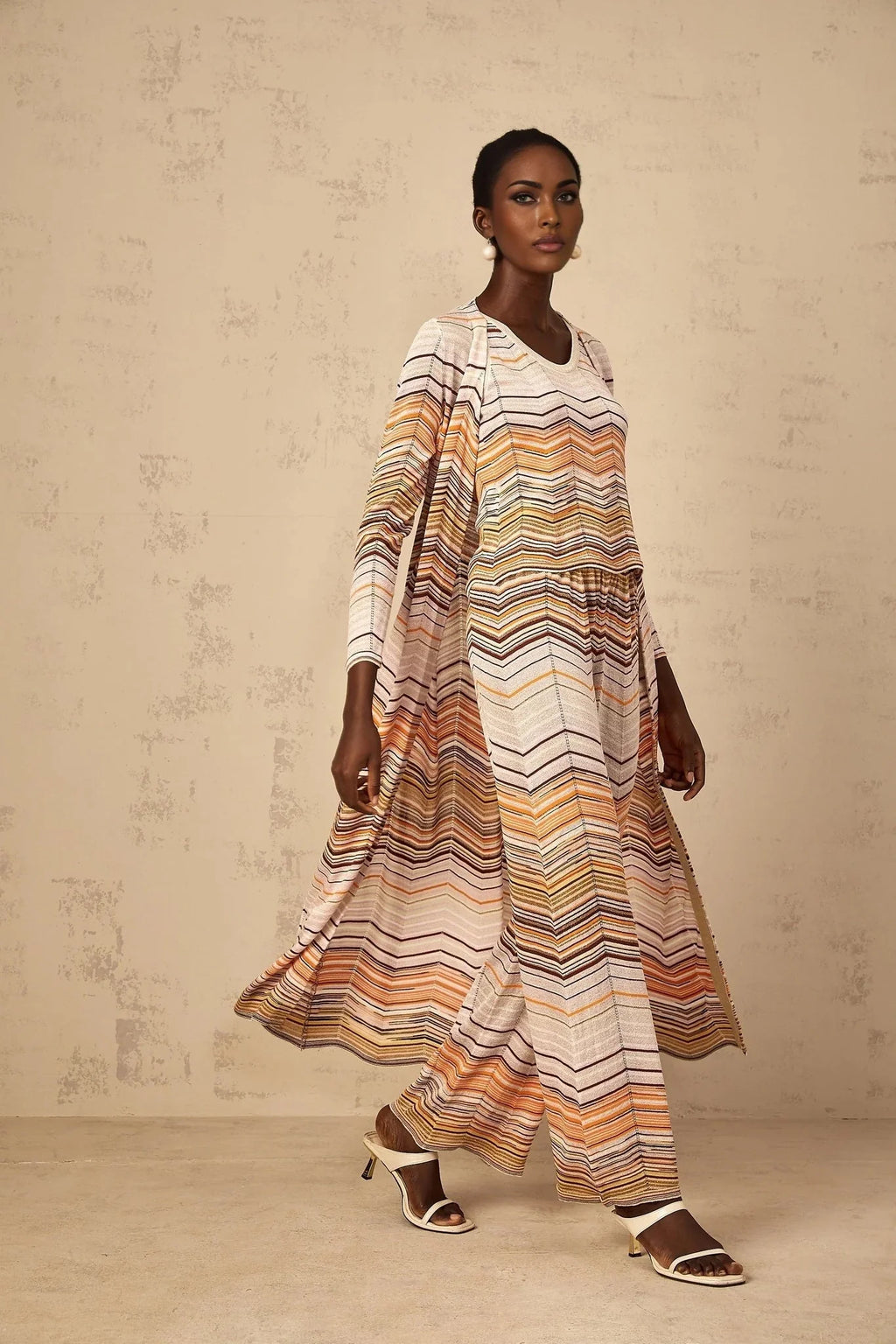Rossella Cardigan Multicolor Stripe Knit Midi & Open Front