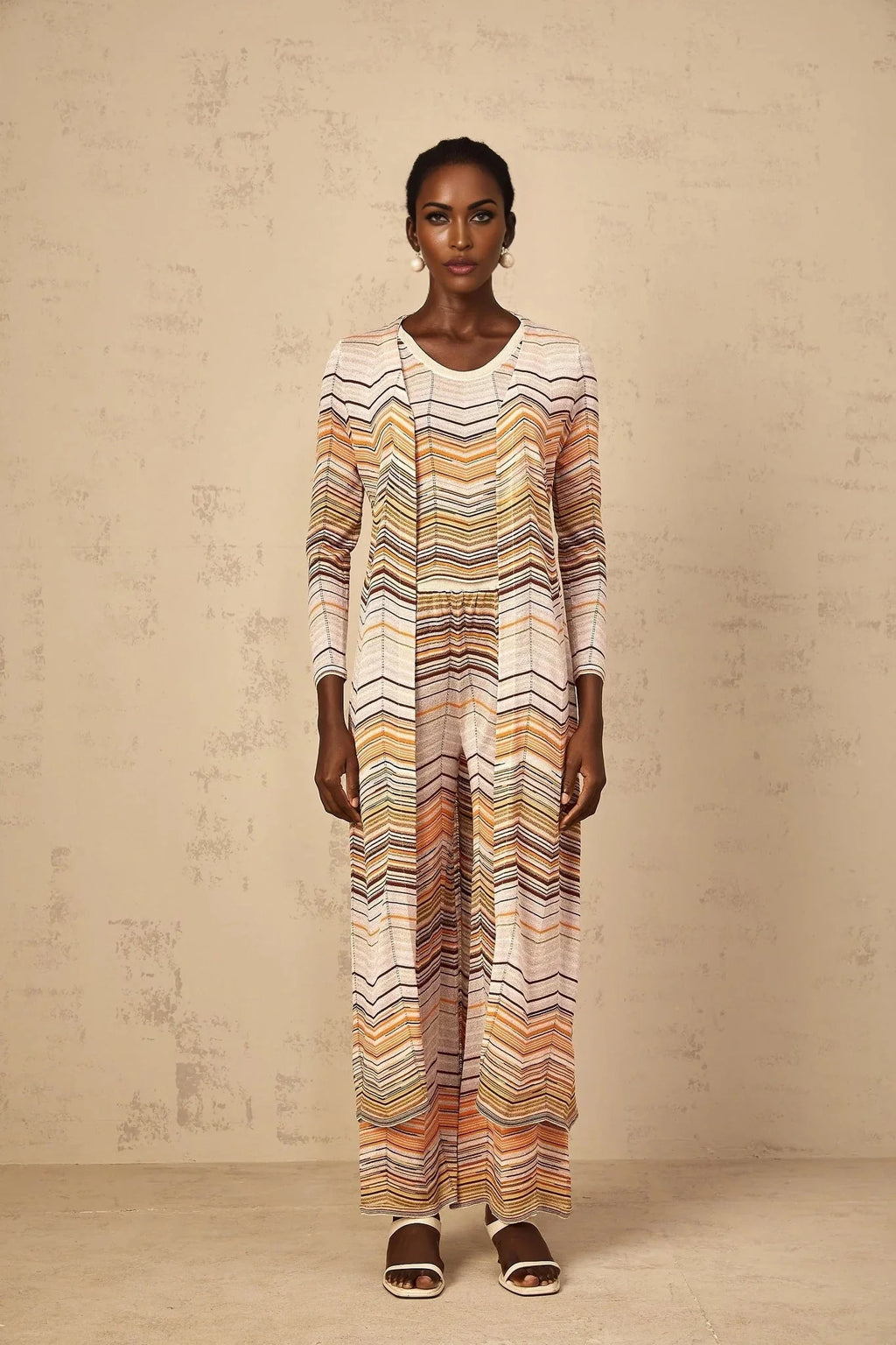 Rossella Cardigan Multicolor Stripe Knit Midi & Open Front