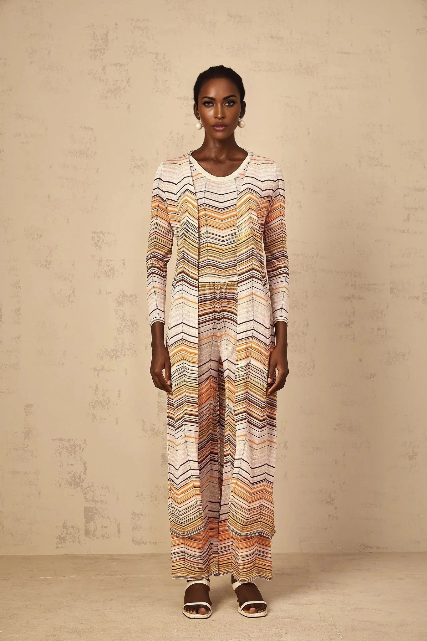 Rossella Cardigan Multicolor Stripe Knit Midi & Open Front