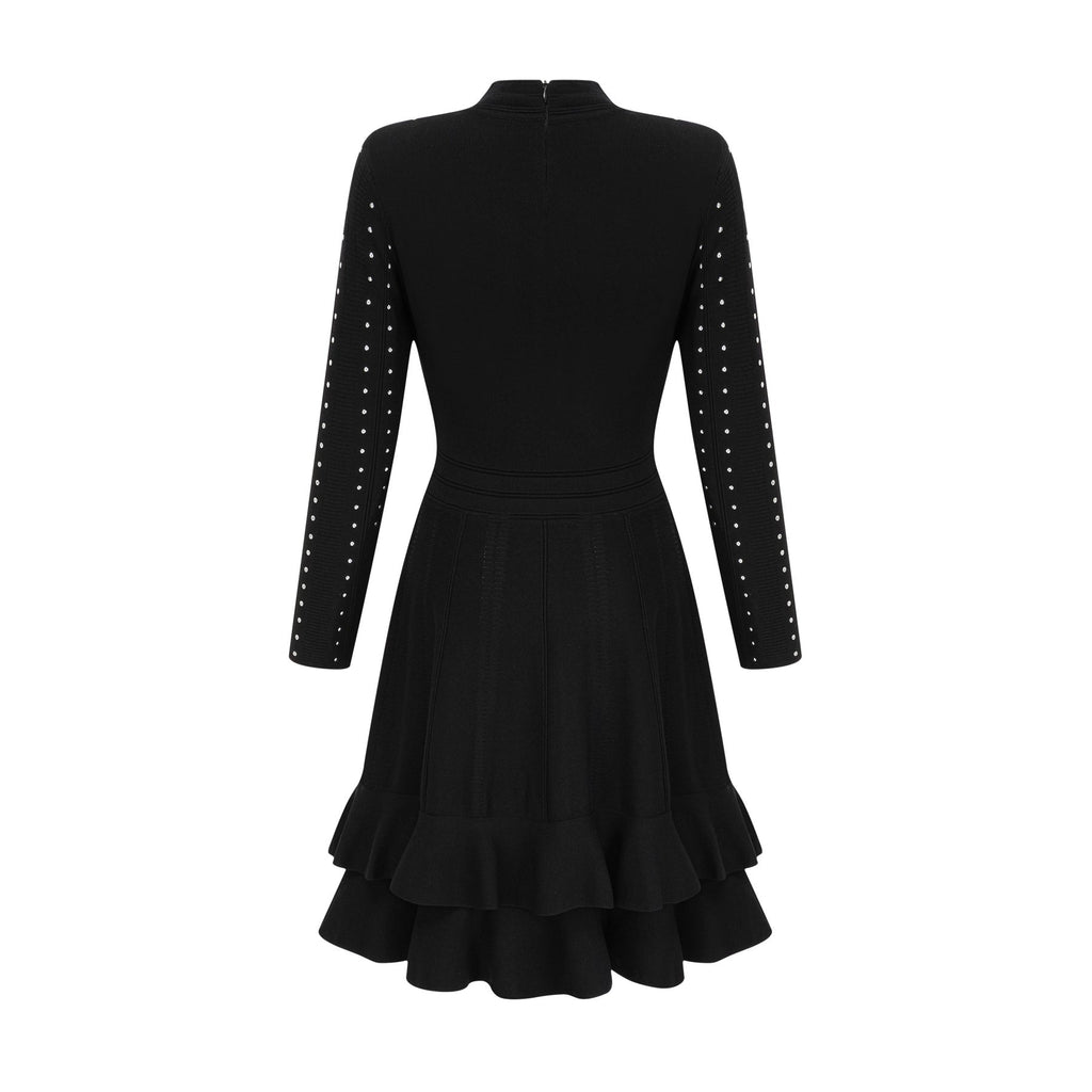 Rossella Mini Dress Black Tiered Ruffled Knit