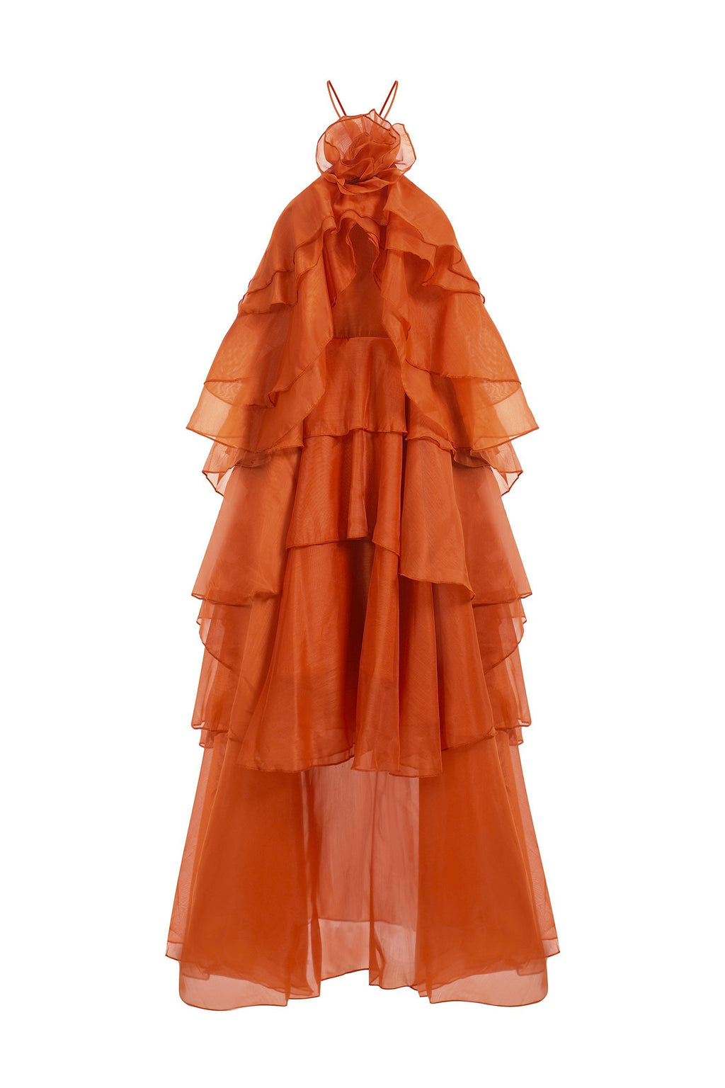 Rowan Orange Floral Maxi Dress Lightweight Sleeveless Elegant Flair