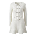 Ruby Dress - A - Line Silhouette - Tailored Fit - Textured Fabric - Button Detailing - Chic Vintage - Inspired Look