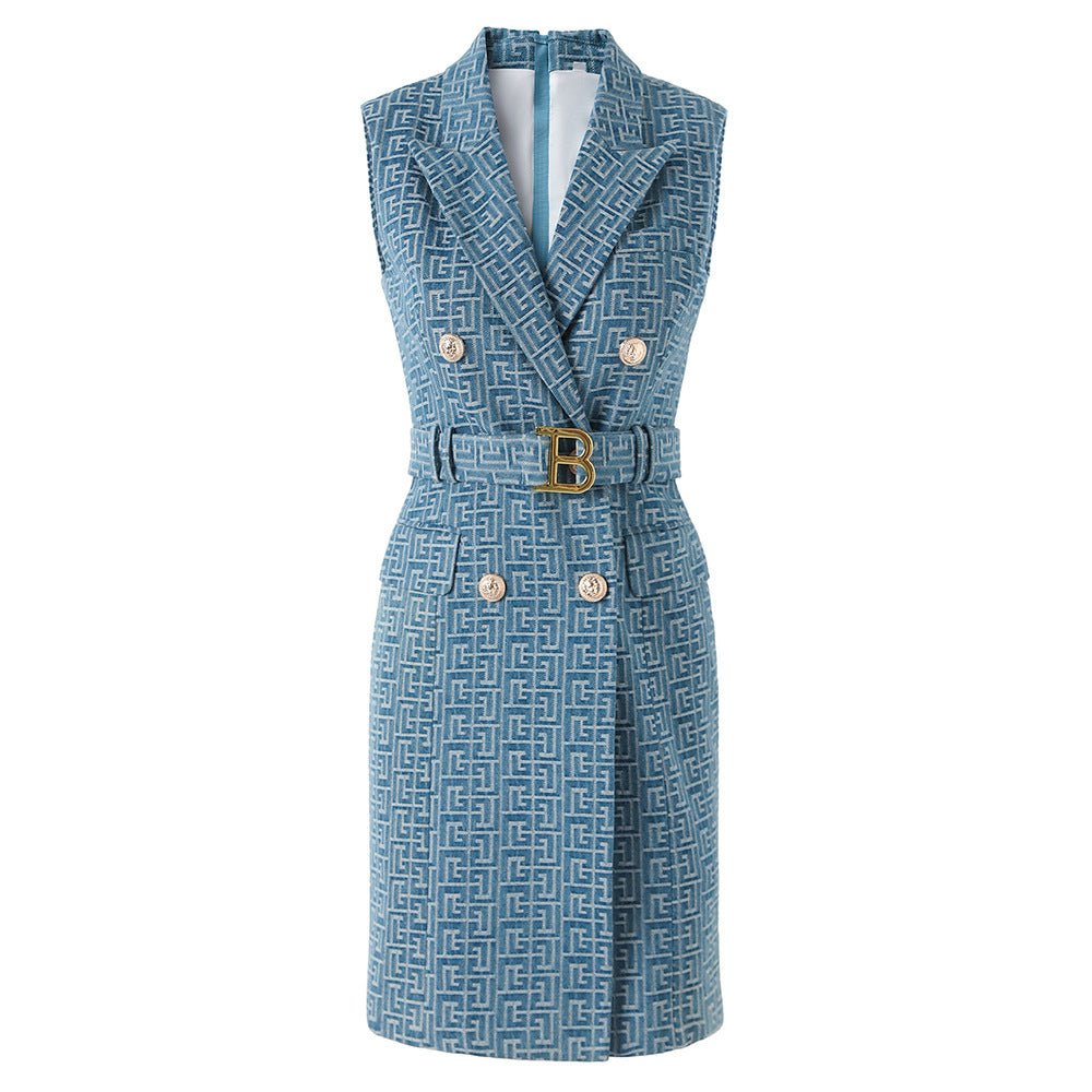 Ruby Dress - Tailored Sleeveless Silhouette - Double - Breasted Belted Design - Fitted Waist - Elegant Chic Look