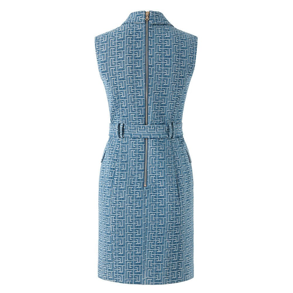 Ruby Dress - Tailored Sleeveless Silhouette - Double - Breasted Belted Design - Fitted Waist - Elegant Chic Look